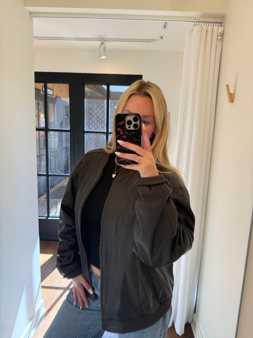 "Weekends" Leather Bomber Jacket - Large