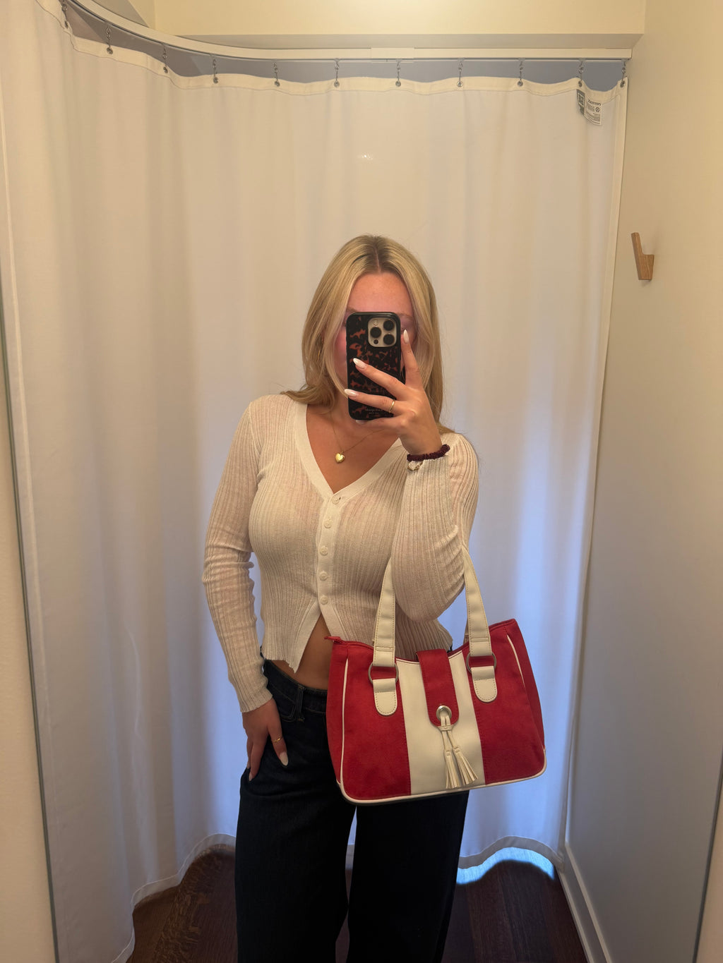 Pink & White Tassle Bag