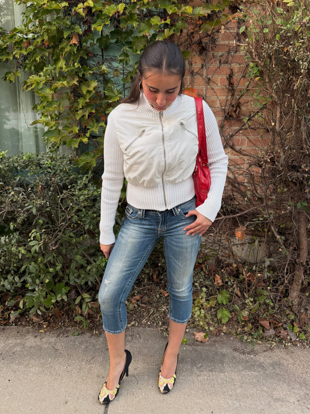 Cropped White Ribbed Coat - Small