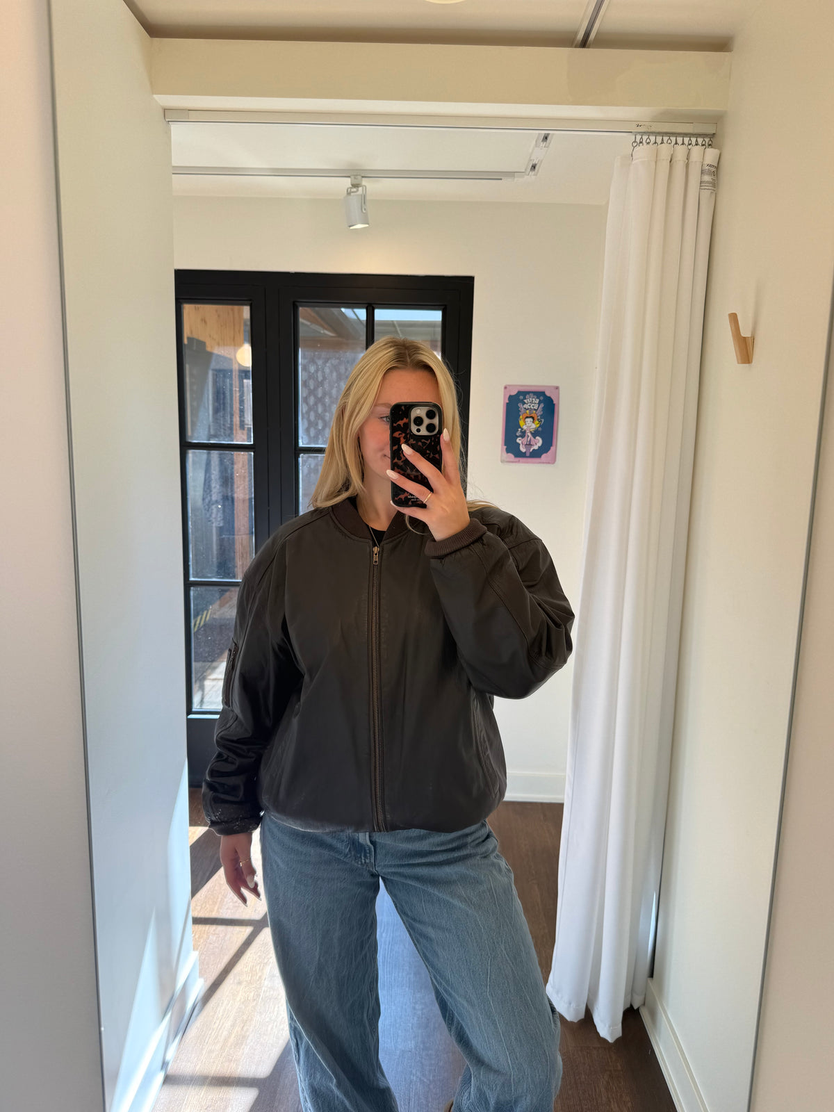 "Weekends" Leather Bomber Jacket - Large