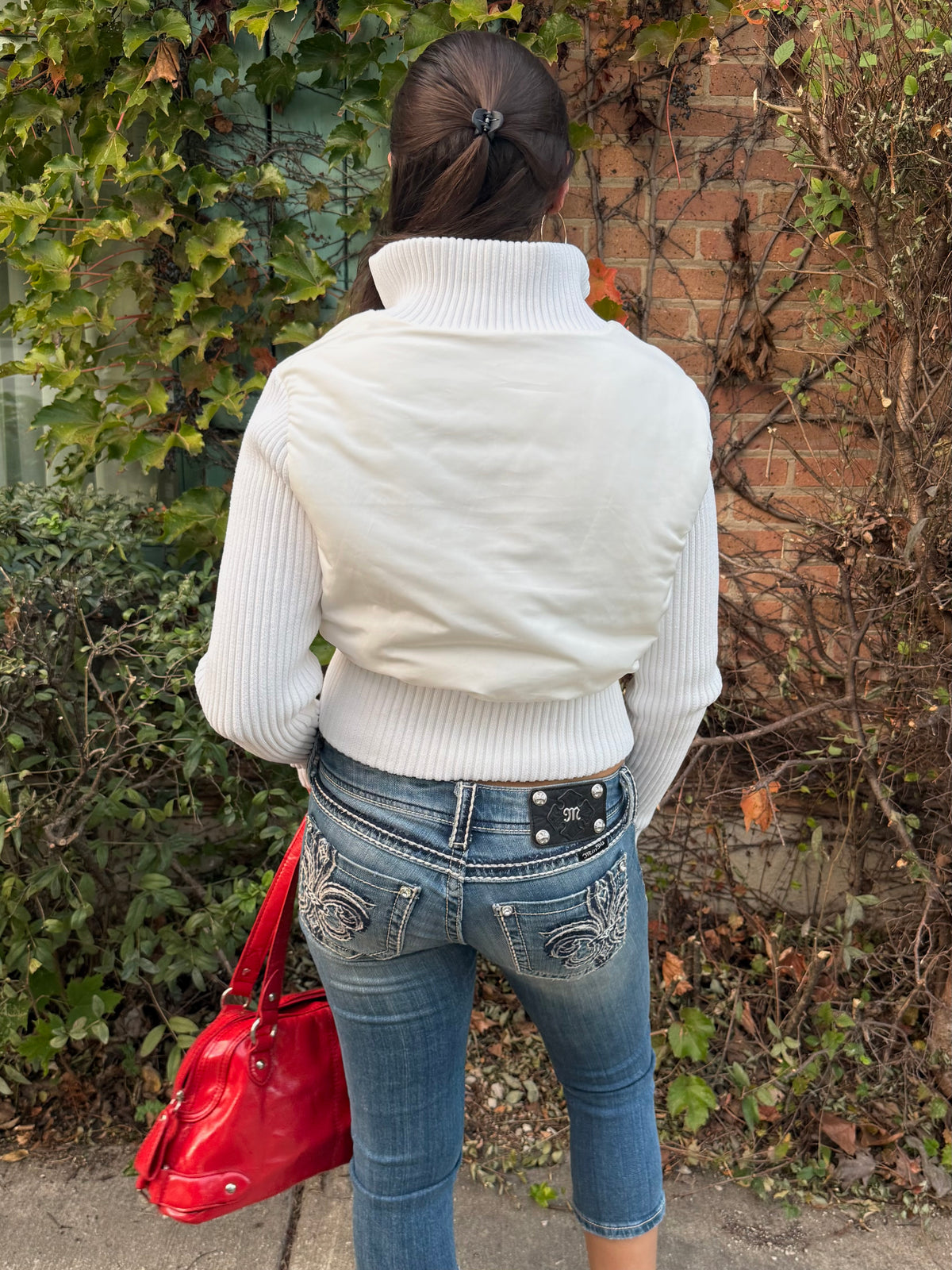 Cropped White Ribbed Coat - Small