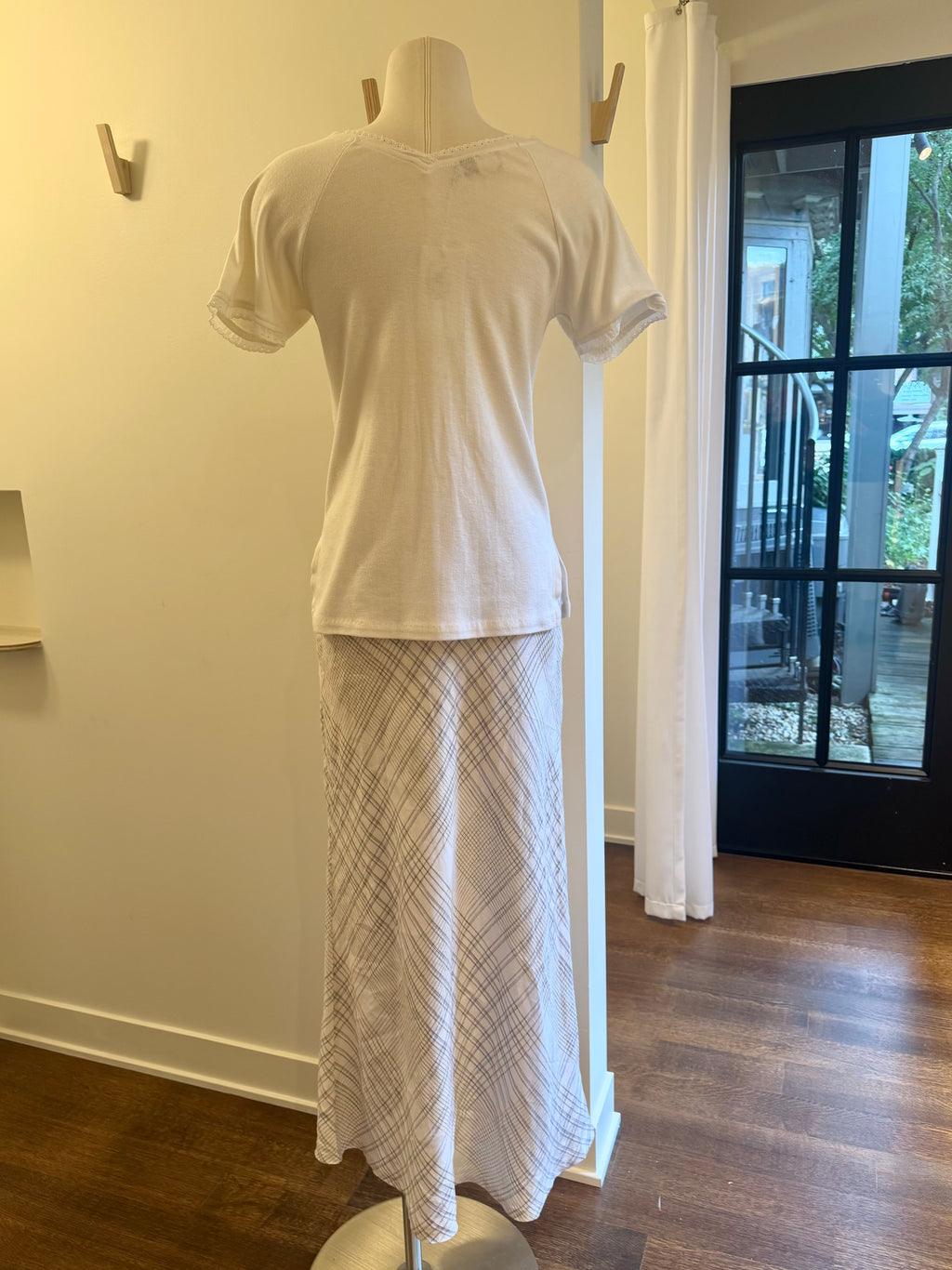 100% Linen Plaid Maxi Skirt - Size 4
