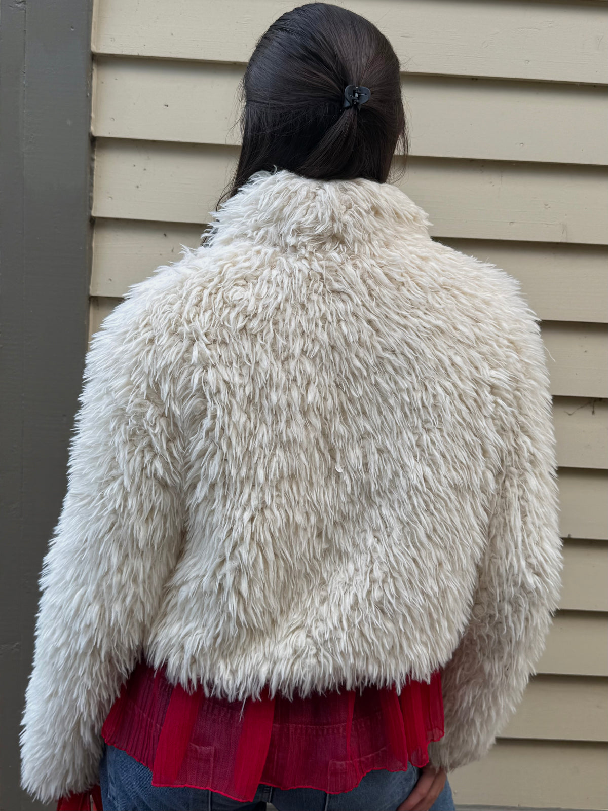 "Decree" Faux Fur Cream Coat - Small