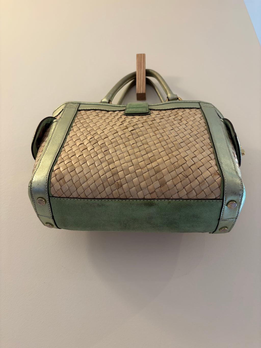 Coach 2004 Legacy Metallic Mint Wicker Basket Tote