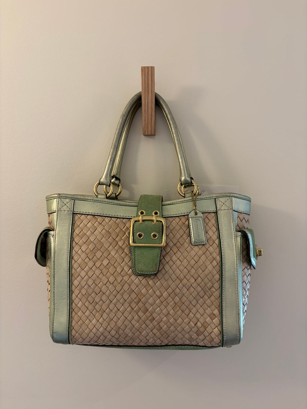 Coach 2004 Legacy Metallic Mint Wicker Basket Tote