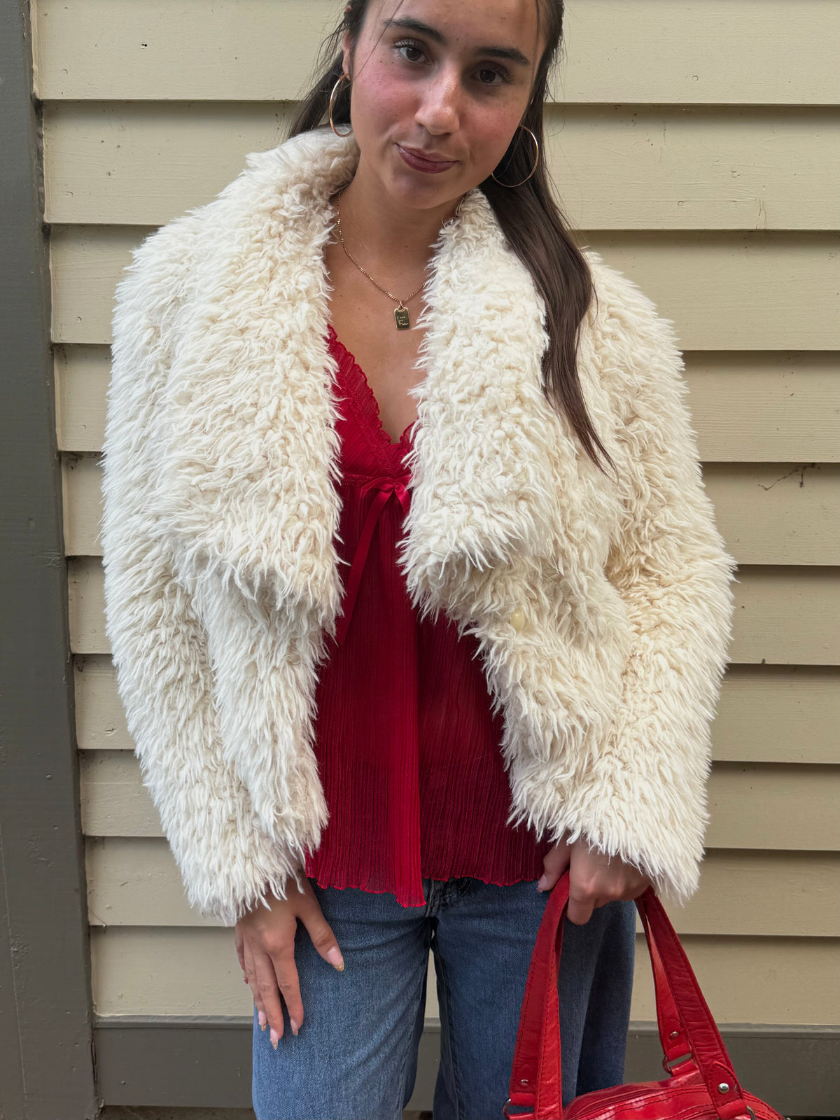 "Decree" Faux Fur Cream Coat - Small