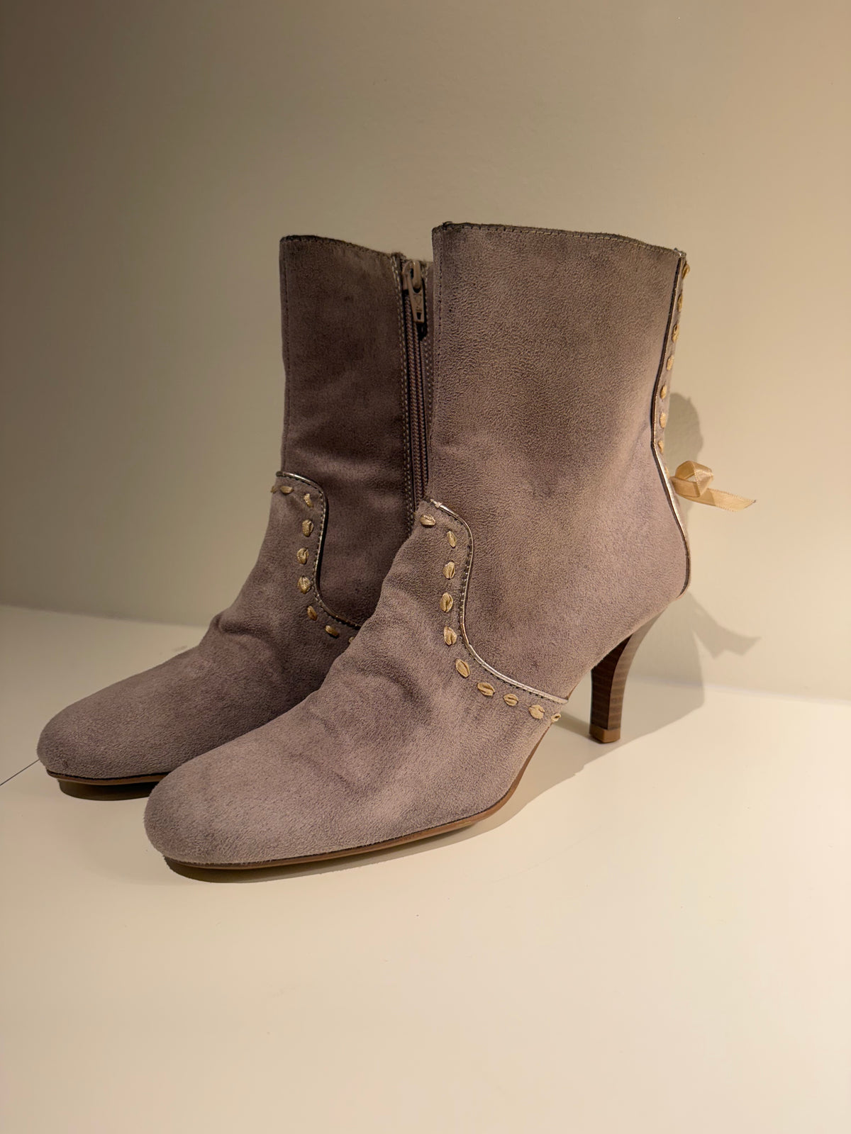 Faux Suede Bow Boots - Size 6
