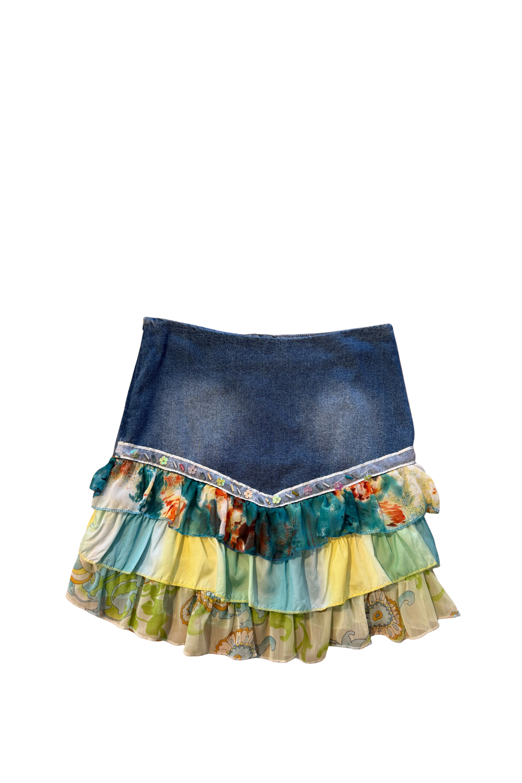 Denim Sheer Ruffle Skirt - Size 4/6