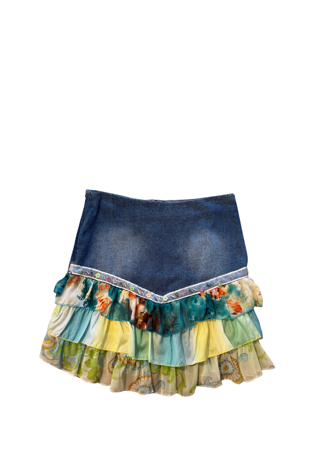Denim Sheer Ruffle Skirt - Size 4/6