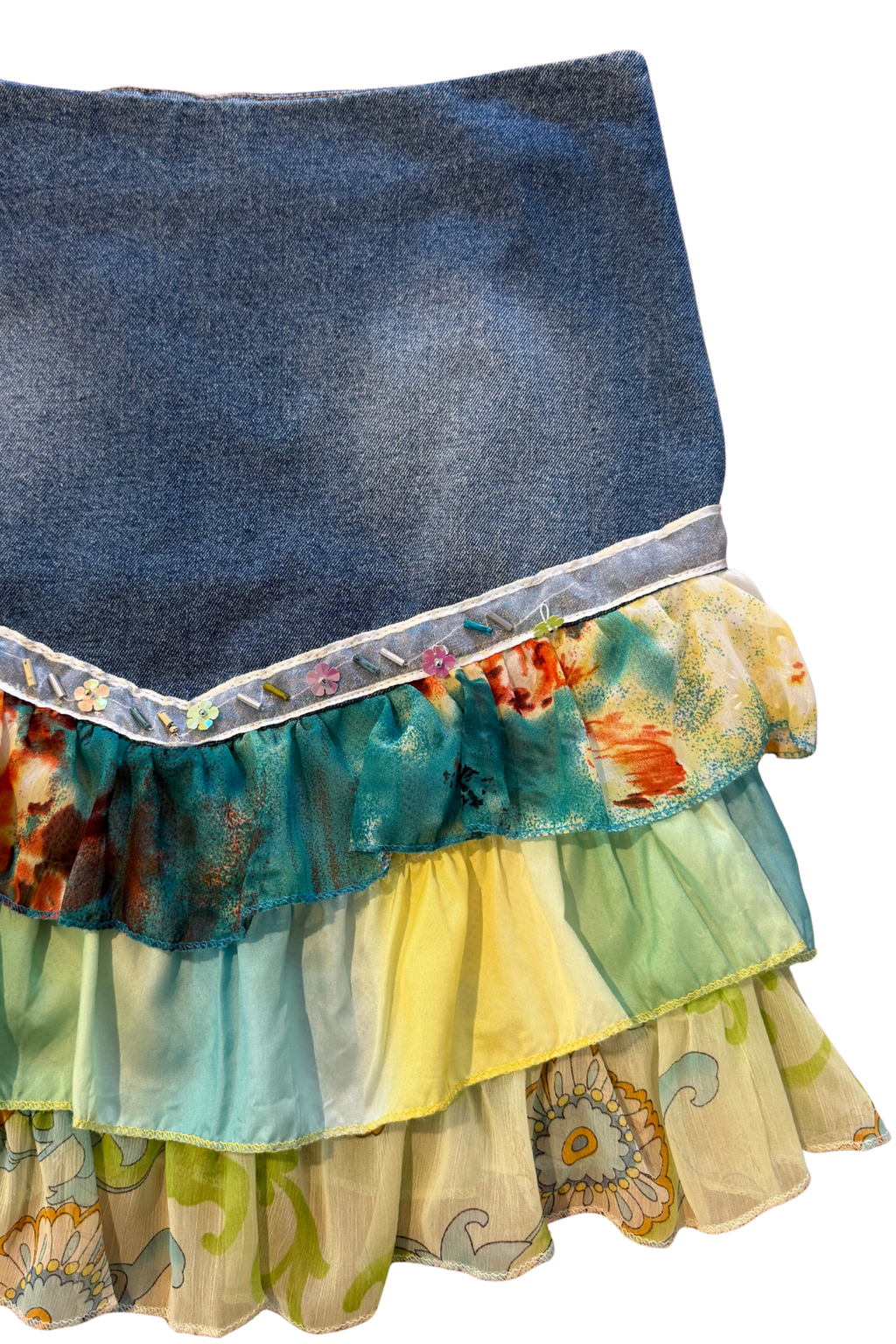 Denim Sheer Ruffle Skirt - Size 4/6