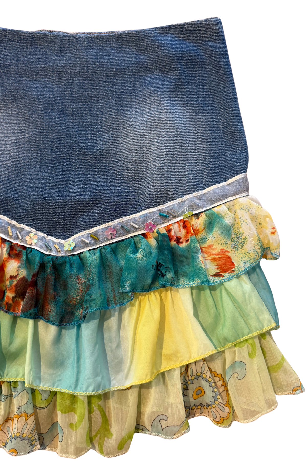 Denim Sheer Ruffle Skirt - Size 4/6