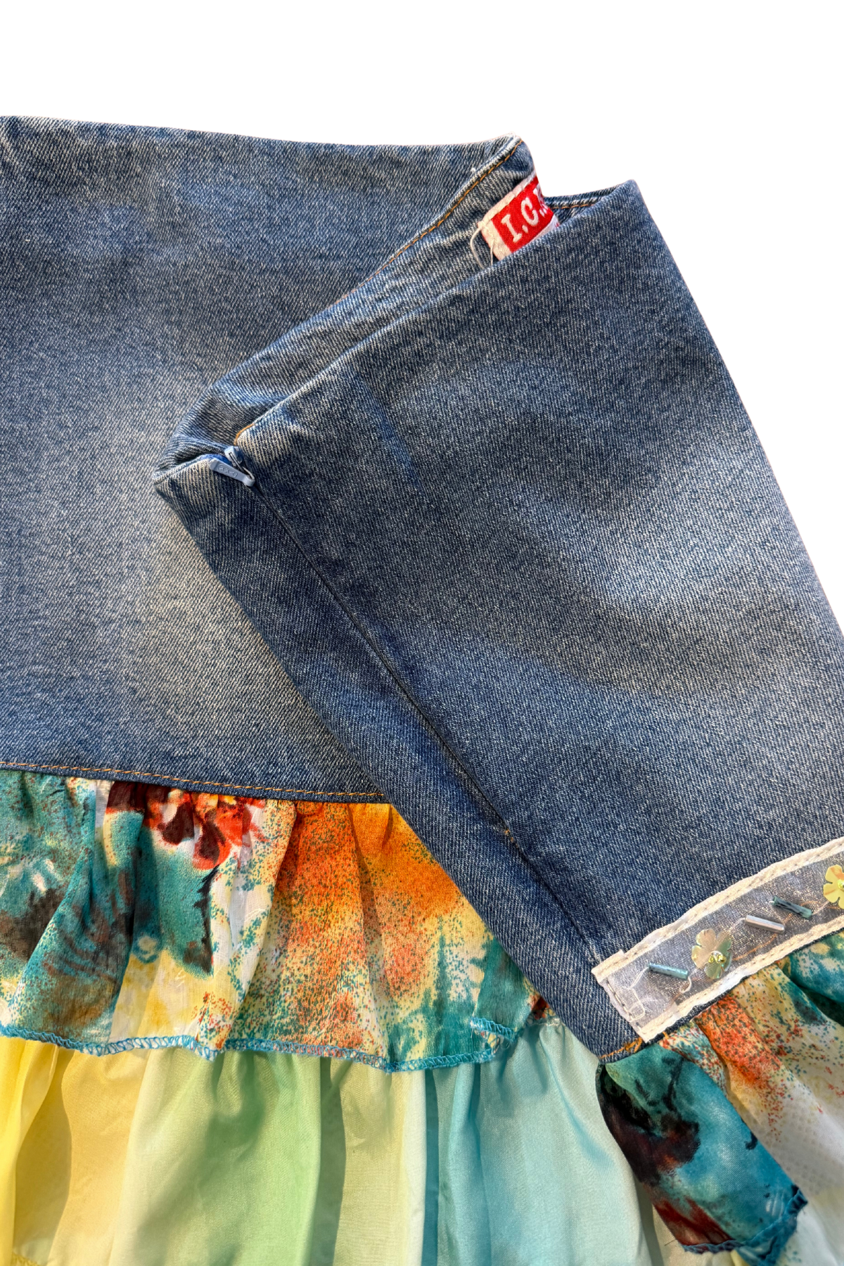 Denim Sheer Ruffle Skirt - Size 4/6