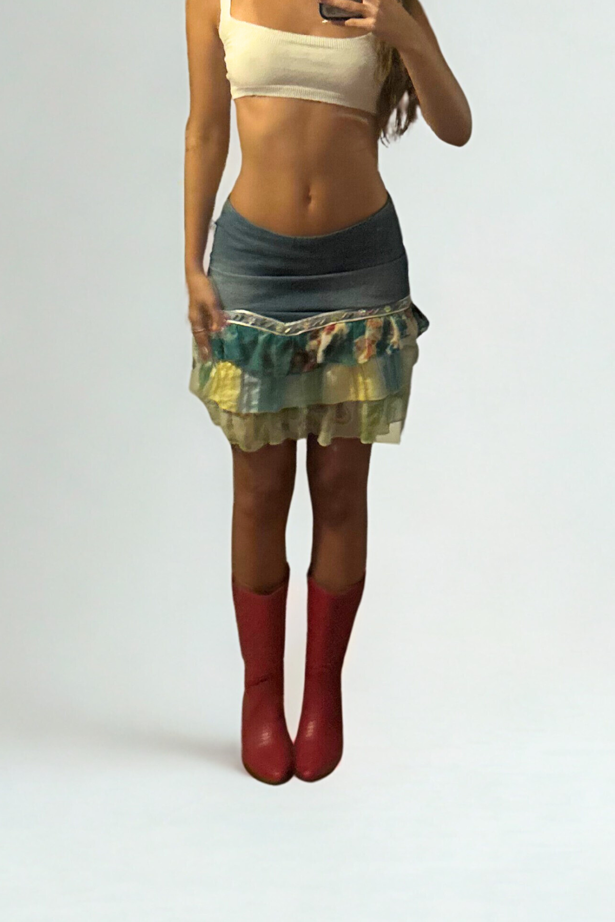 Denim Sheer Ruffle Skirt - Size 4/6