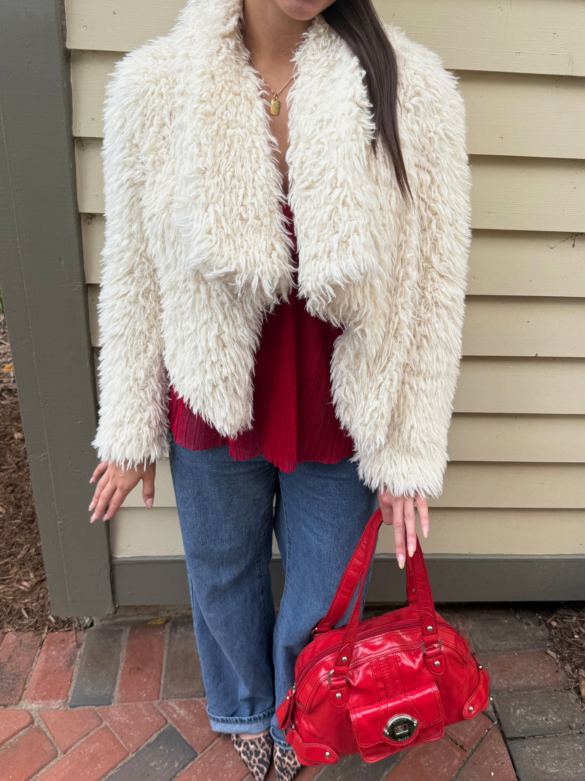 "Decree" Faux Fur Cream Coat - Small