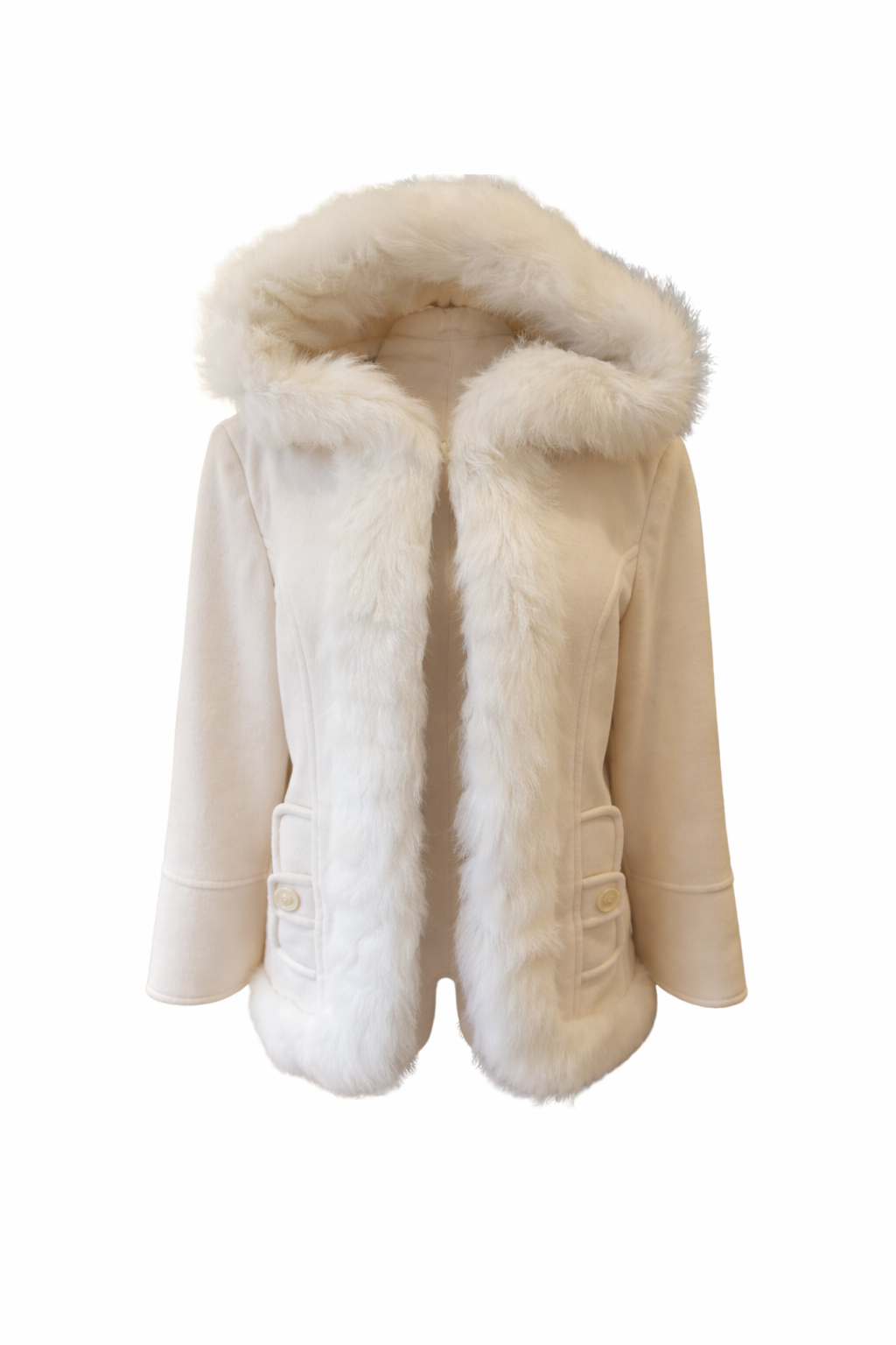 White Fur Trim Hooded Coat - Medium