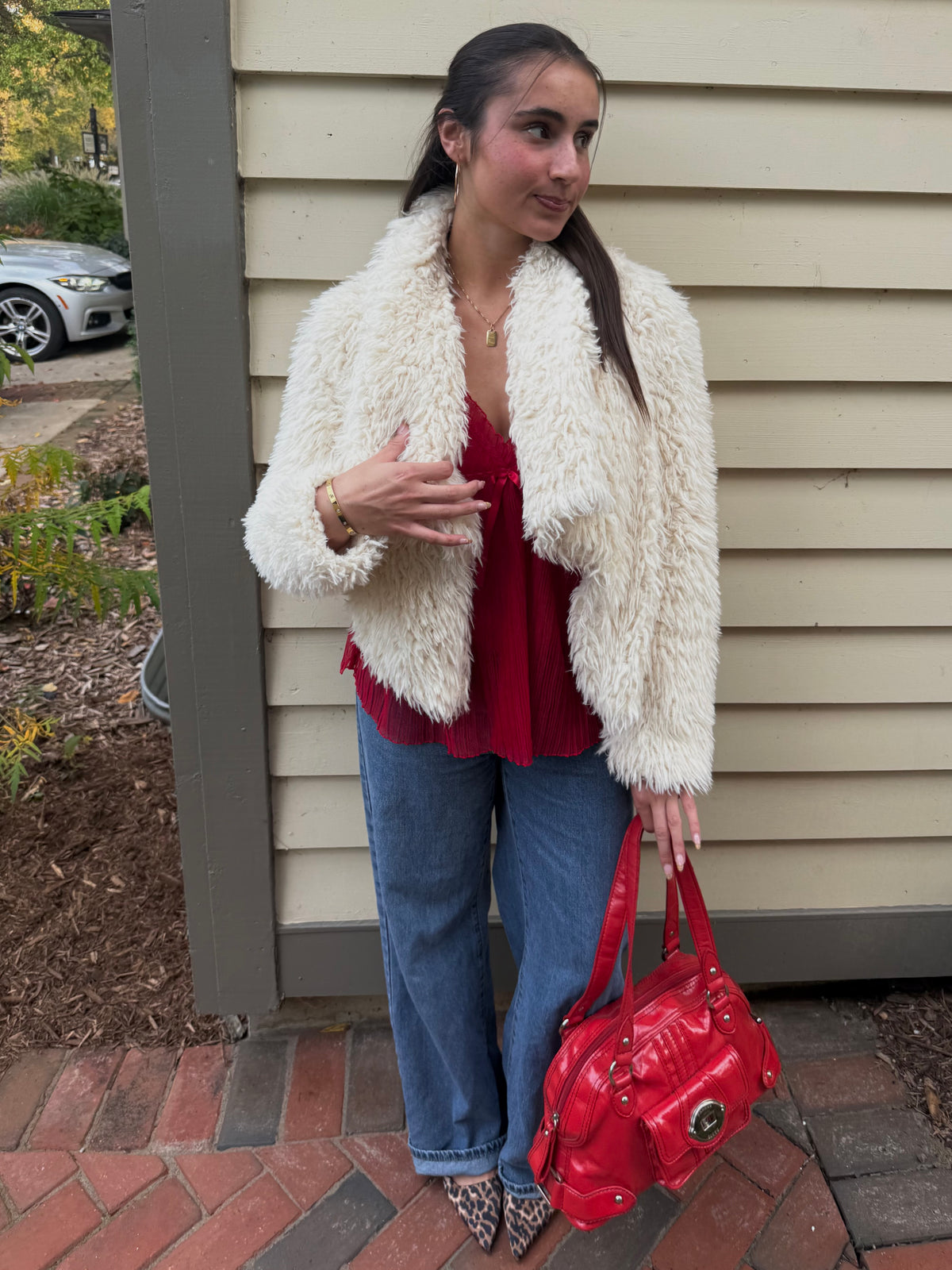 "Decree" Faux Fur Cream Coat - Small
