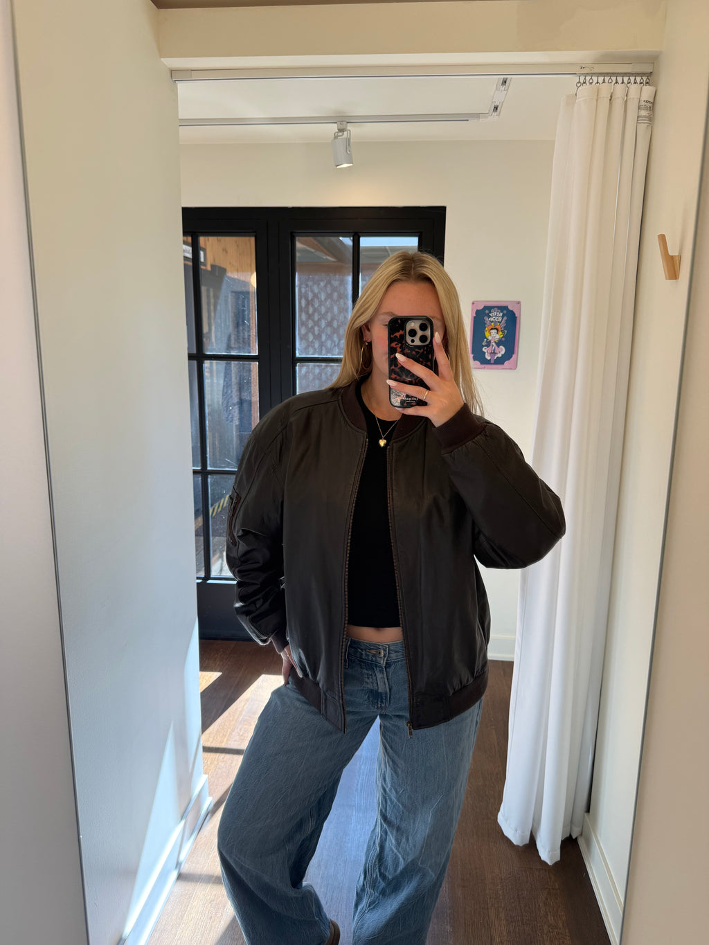 "Weekends" Leather Bomber Jacket - Large