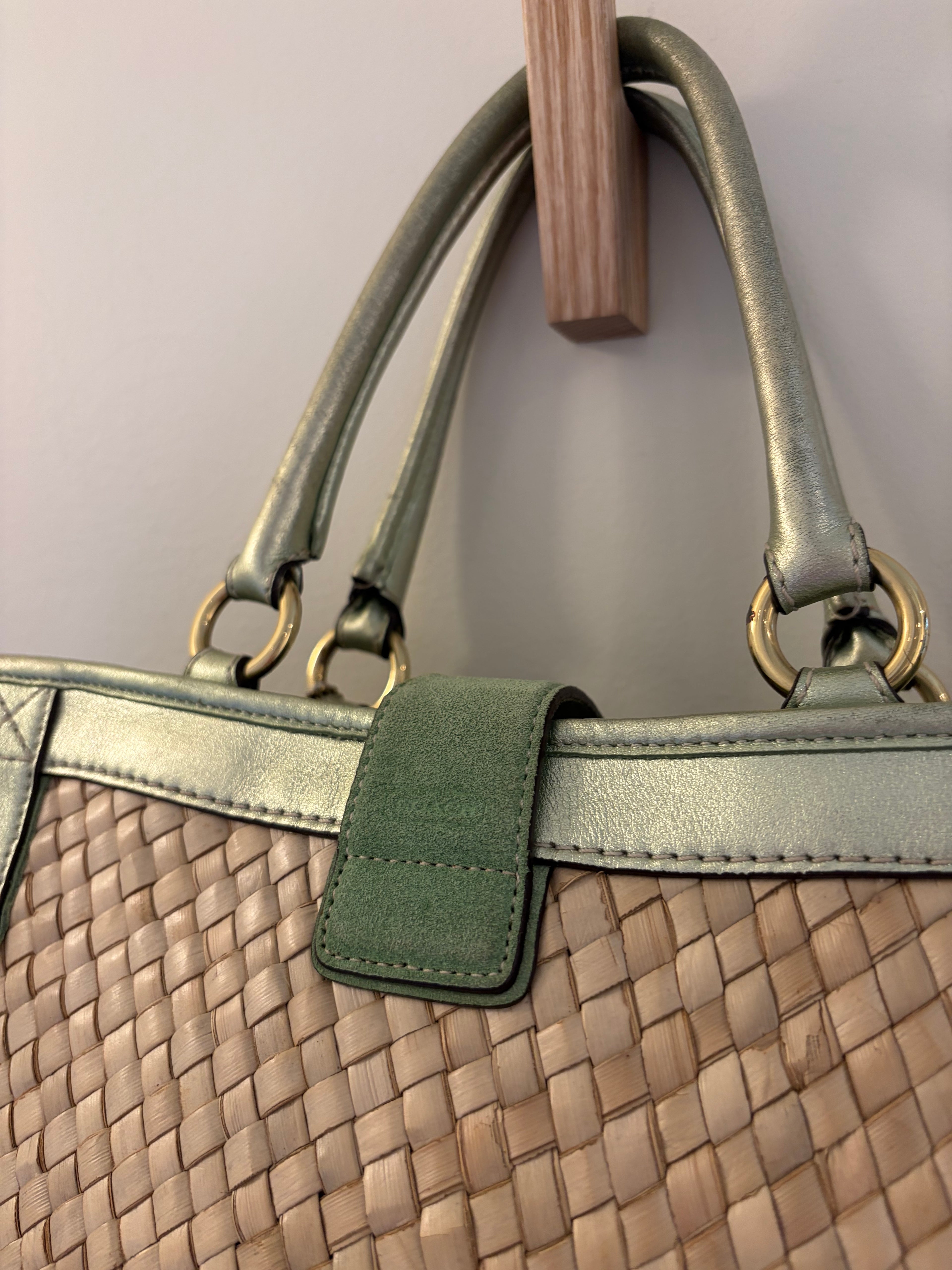Coach 2004 Legacy Metallic Mint Wicker Basket Tote