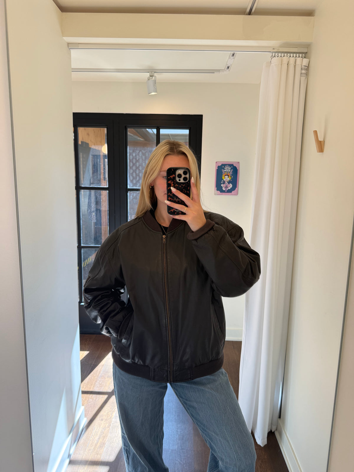 "Weekends" Leather Bomber Jacket - Large