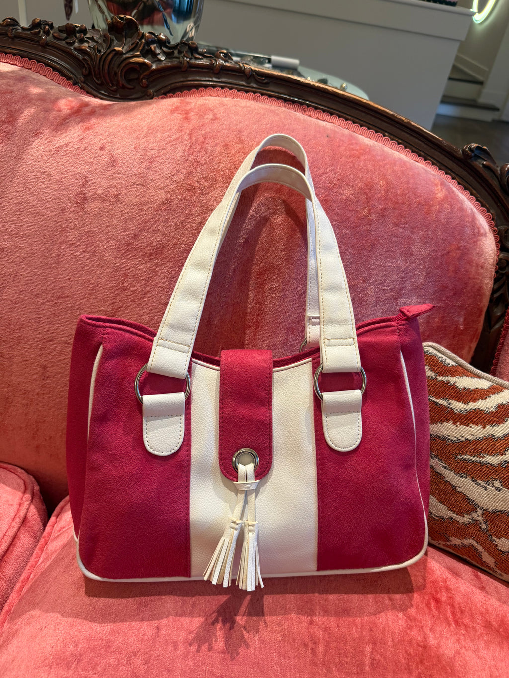 Pink & White Tassle Bag