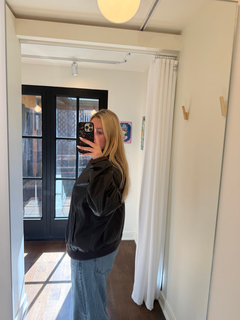 "Weekends" Leather Bomber Jacket - Large