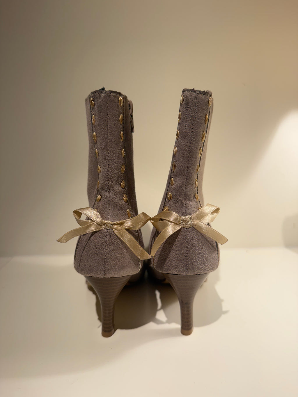 Faux Suede Bow Boots - Size 6