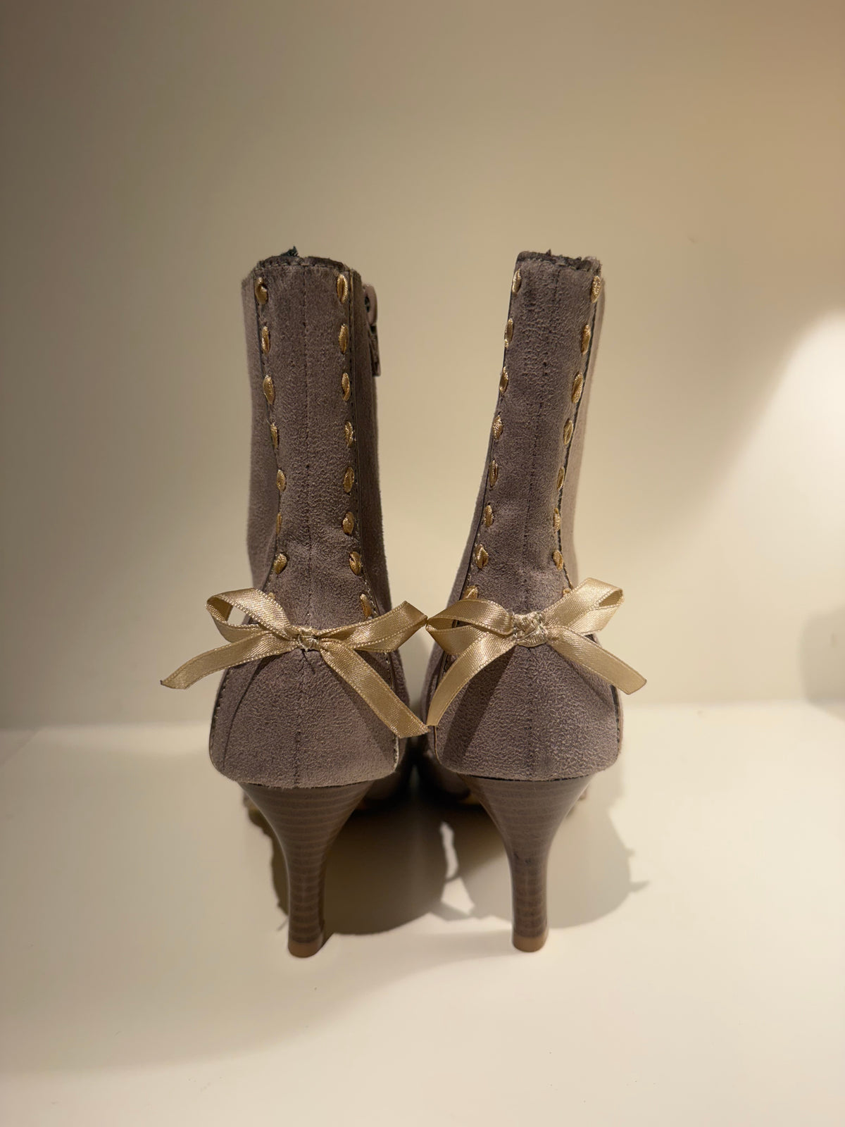Faux Suede Bow Boots - Size 6