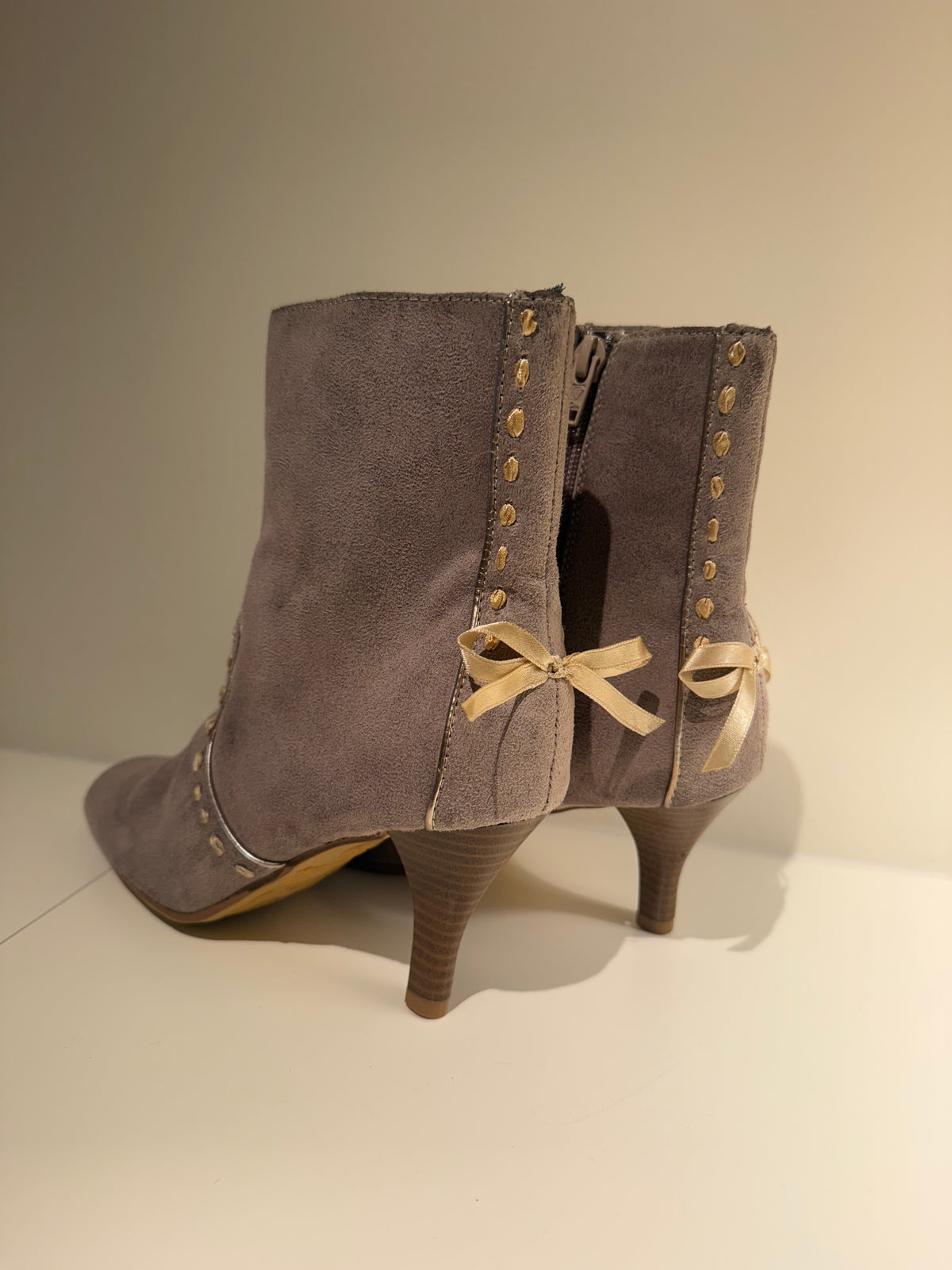 Faux Suede Bow Boots - Size 6