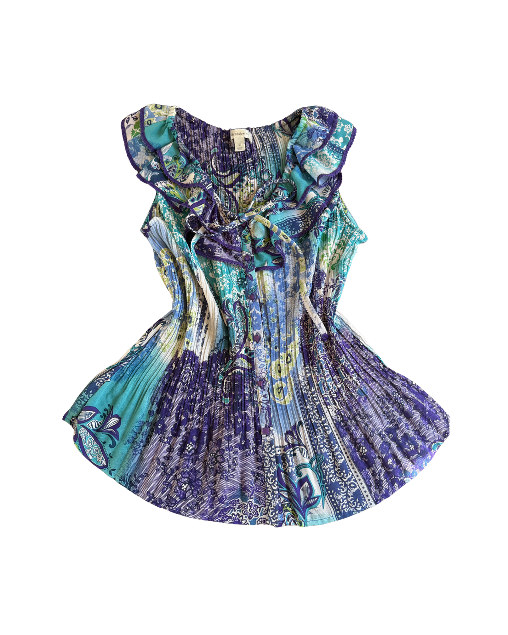 Blue and Purple Floral Plisse Top - Medium