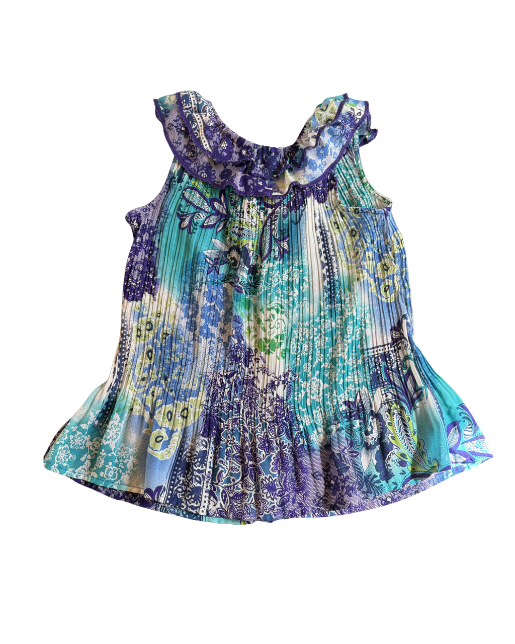 Blue and Purple Floral Plisse Top - Medium