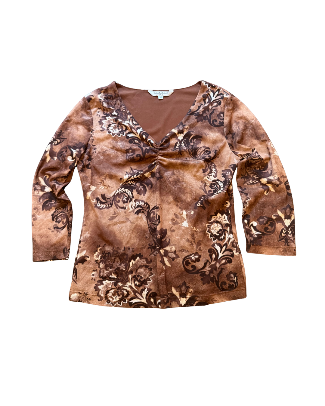 Brown Quarter Sleeve Paisley Top - Medium