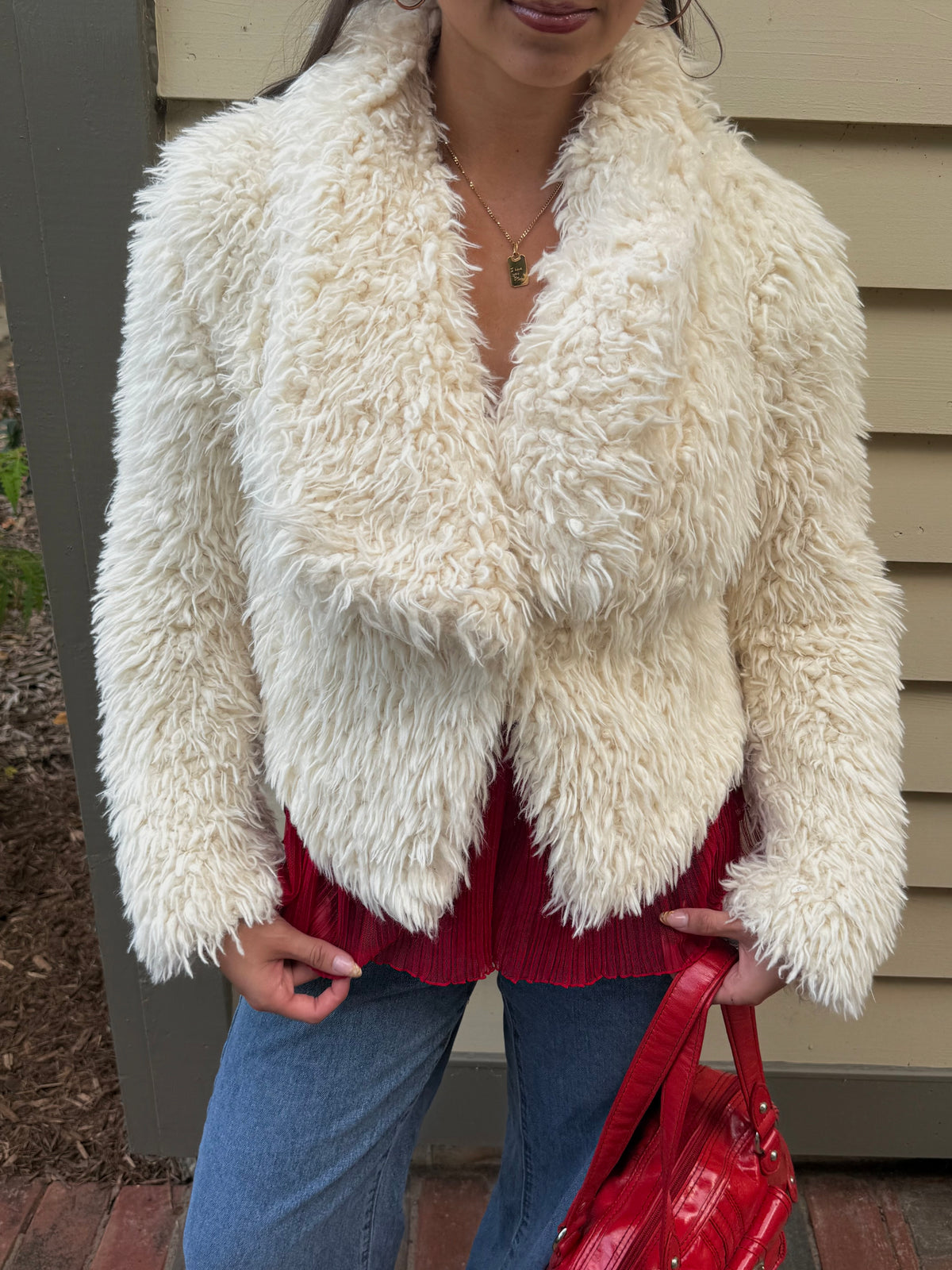 "Decree" Faux Fur Cream Coat - Small
