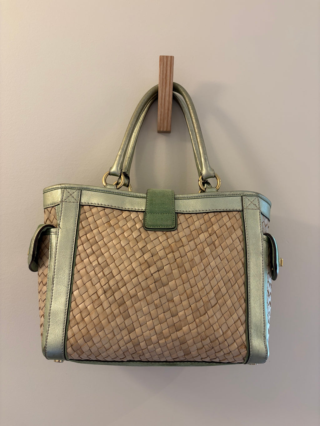 Coach 2004 Legacy Metallic Mint Wicker Basket Tote