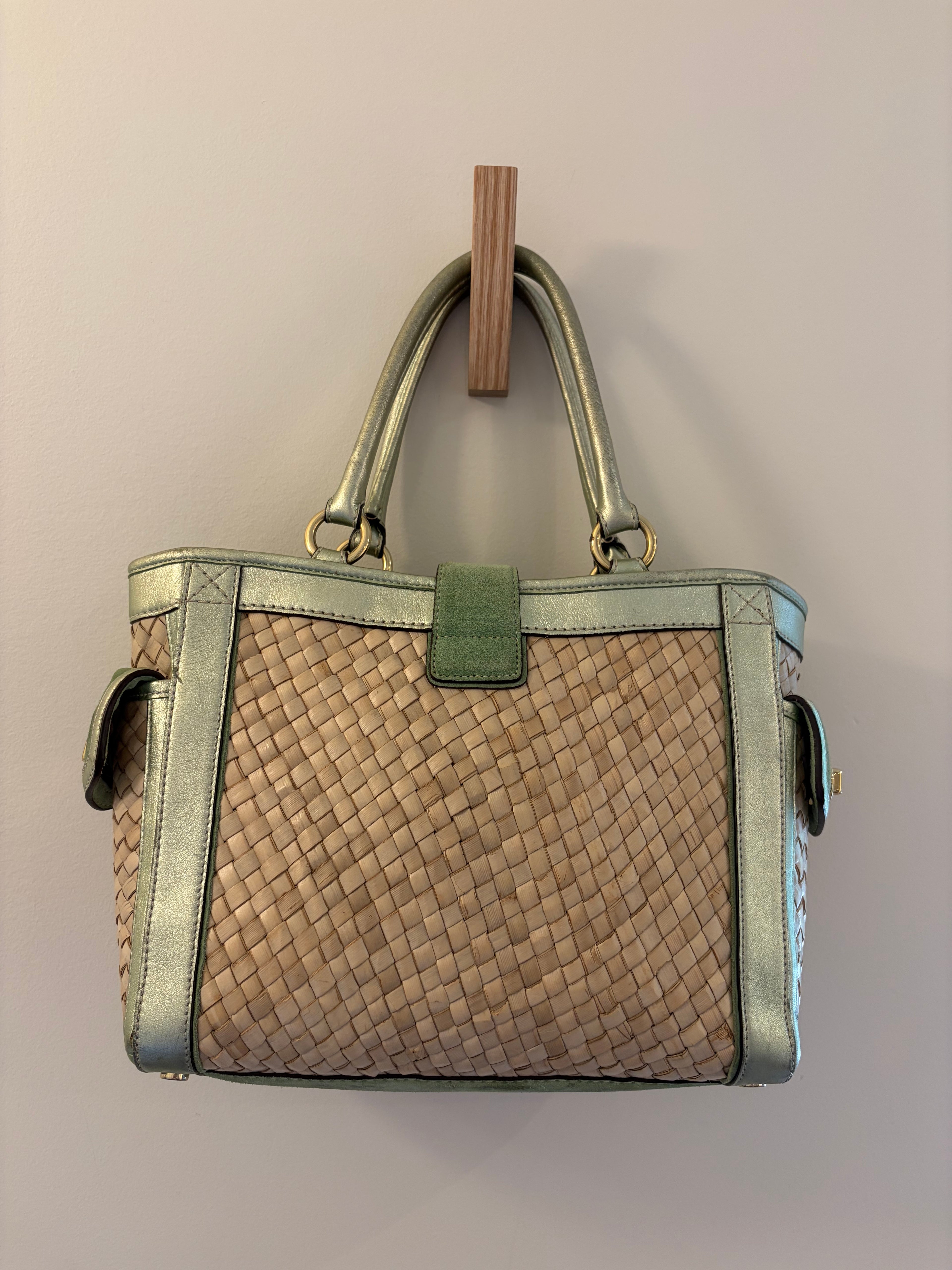 Coach 2004 Legacy Metallic Mint Wicker Basket Tote
