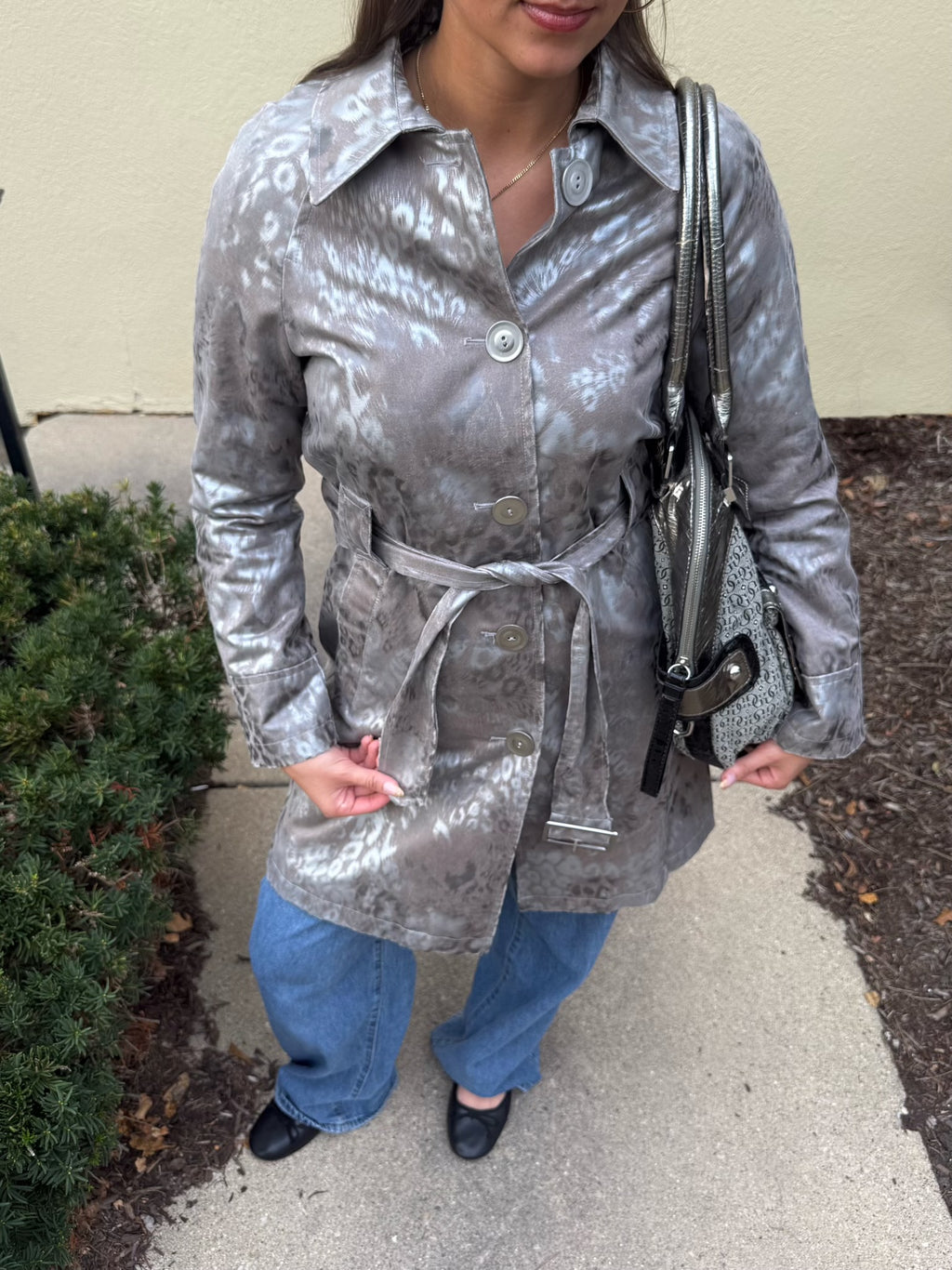 "Via Spiga" Silver Cheetah Trench - XS