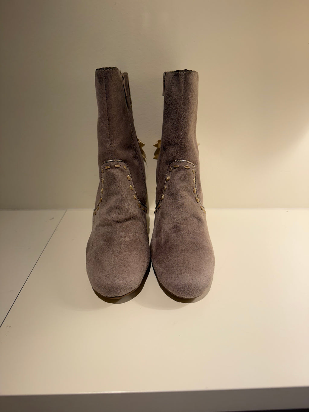 Faux Suede Bow Boots - Size 6