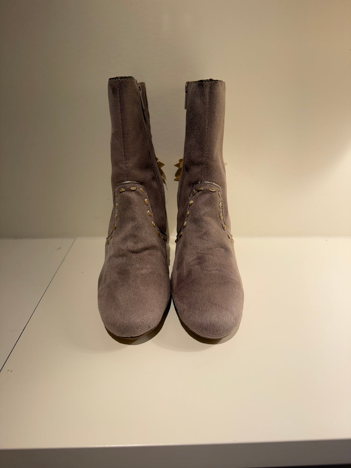Faux Suede Bow Boots - Size 6