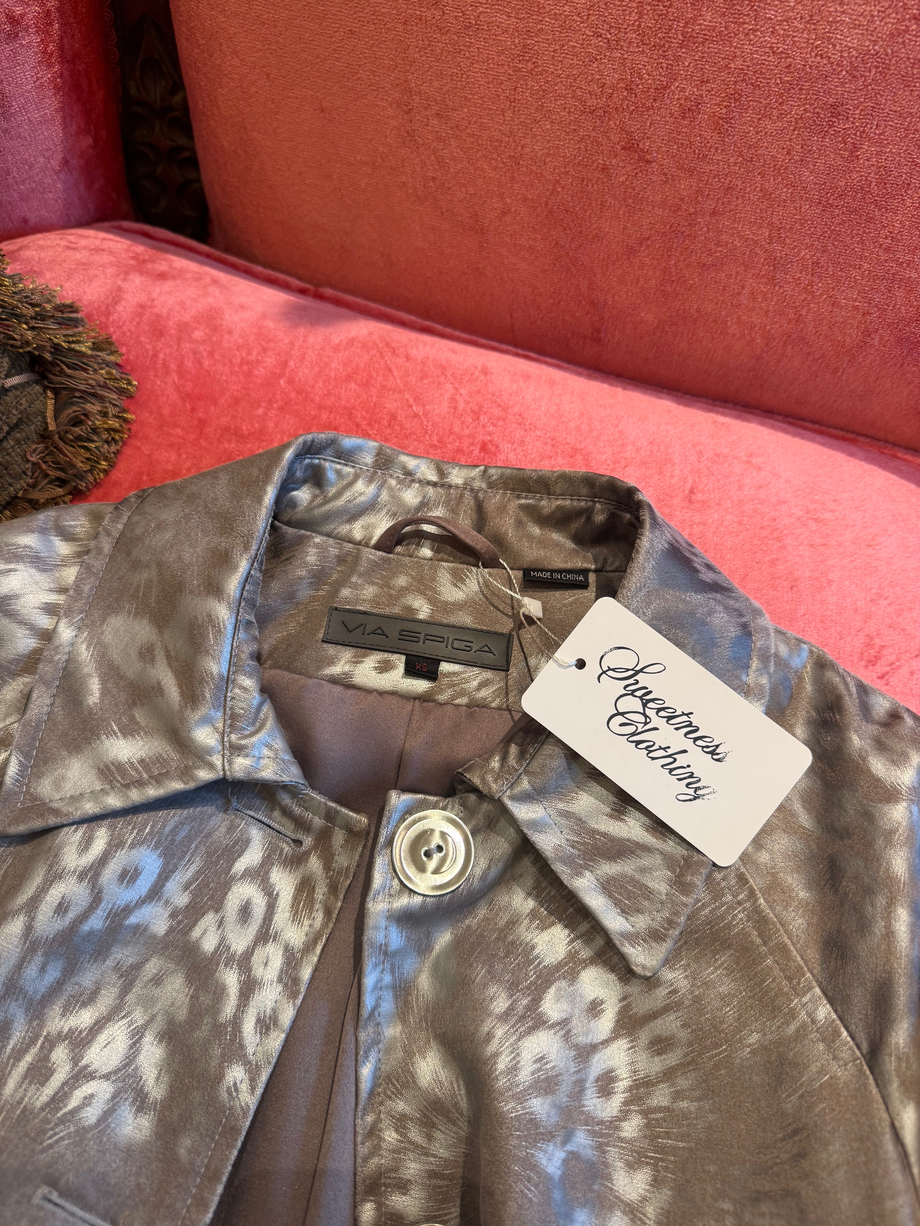 "Via Spiga" Silver Cheetah Trench - XS