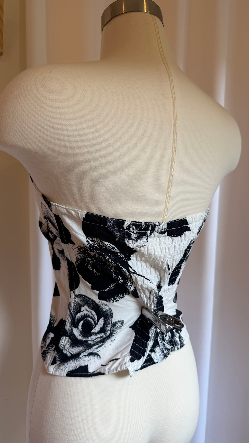 Black and White Floral Lace Up Corset - Small