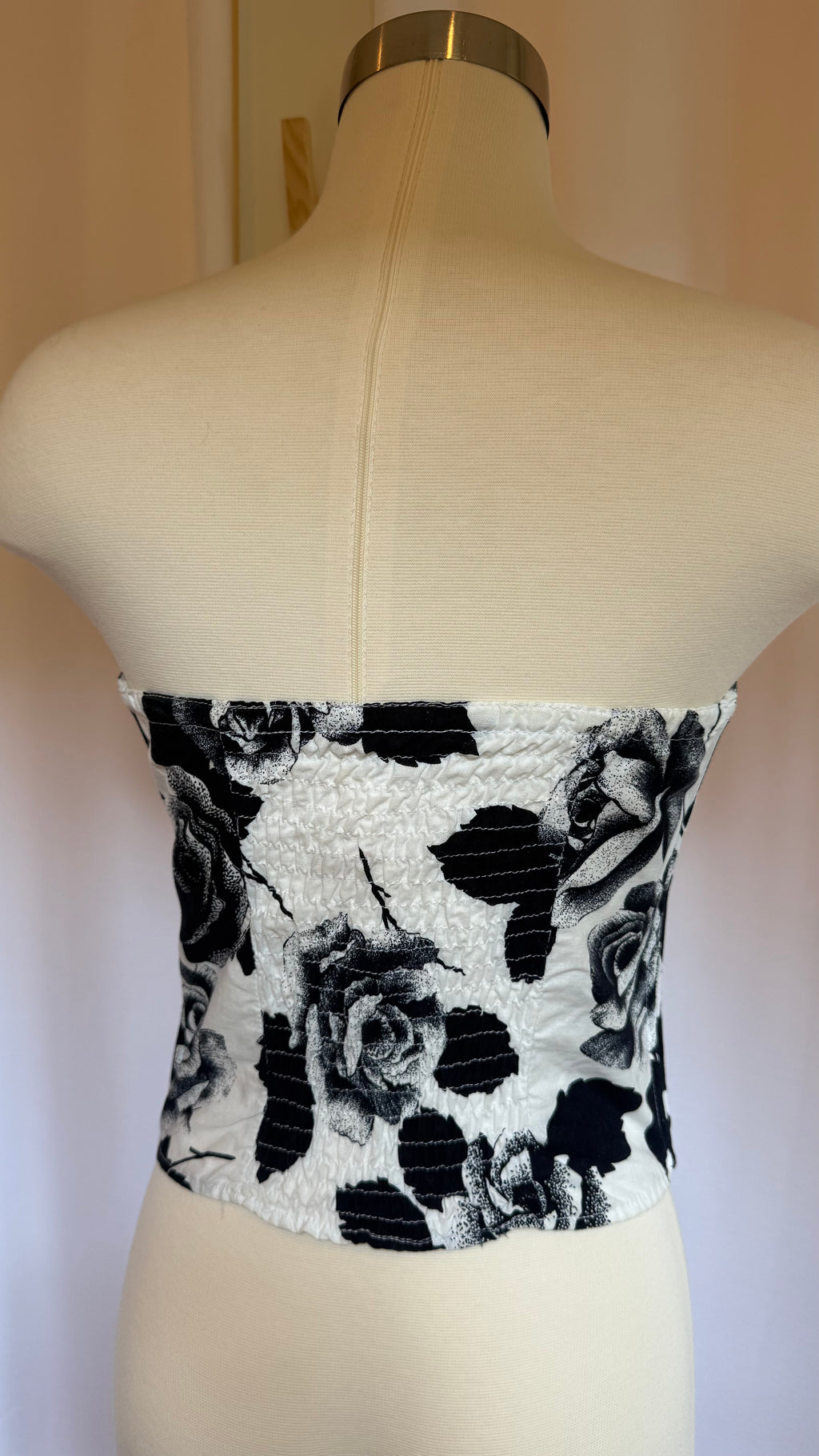 Black and White Floral Lace Up Corset - Small