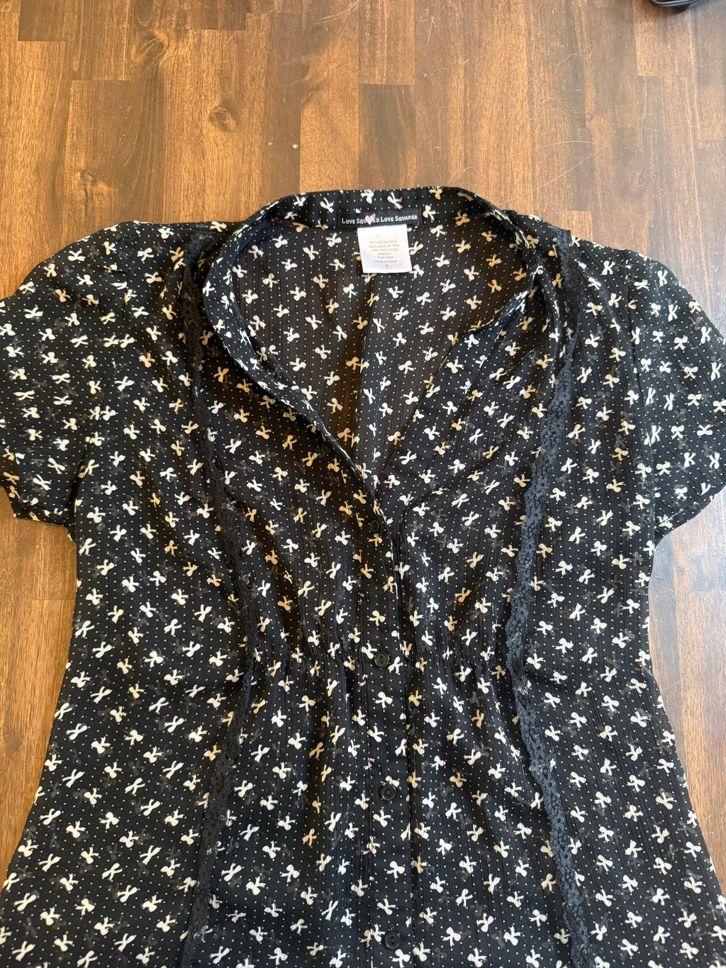 Sheer Bow Button Up - S/M