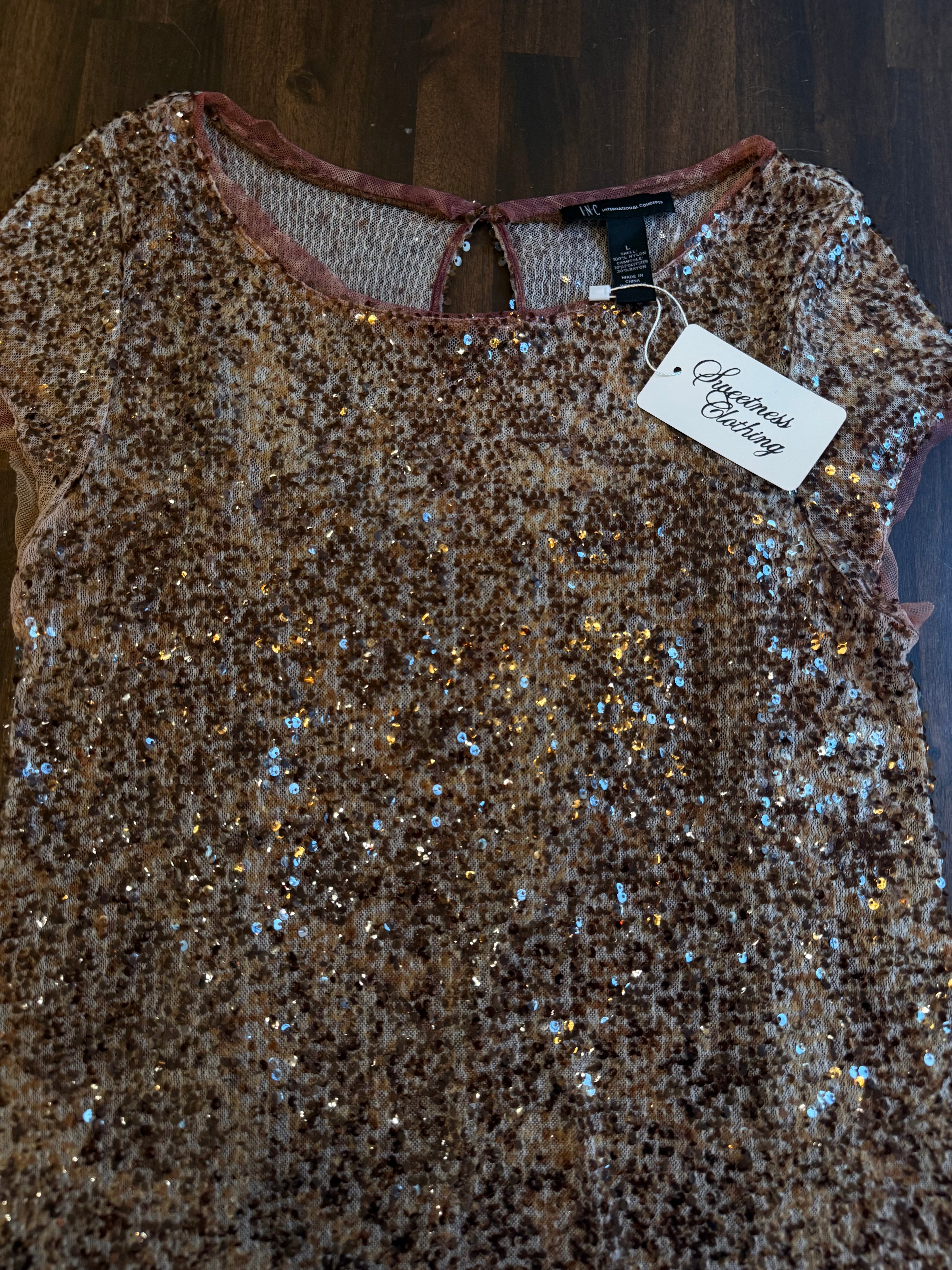 Sequin Brown and Tan Top - Large