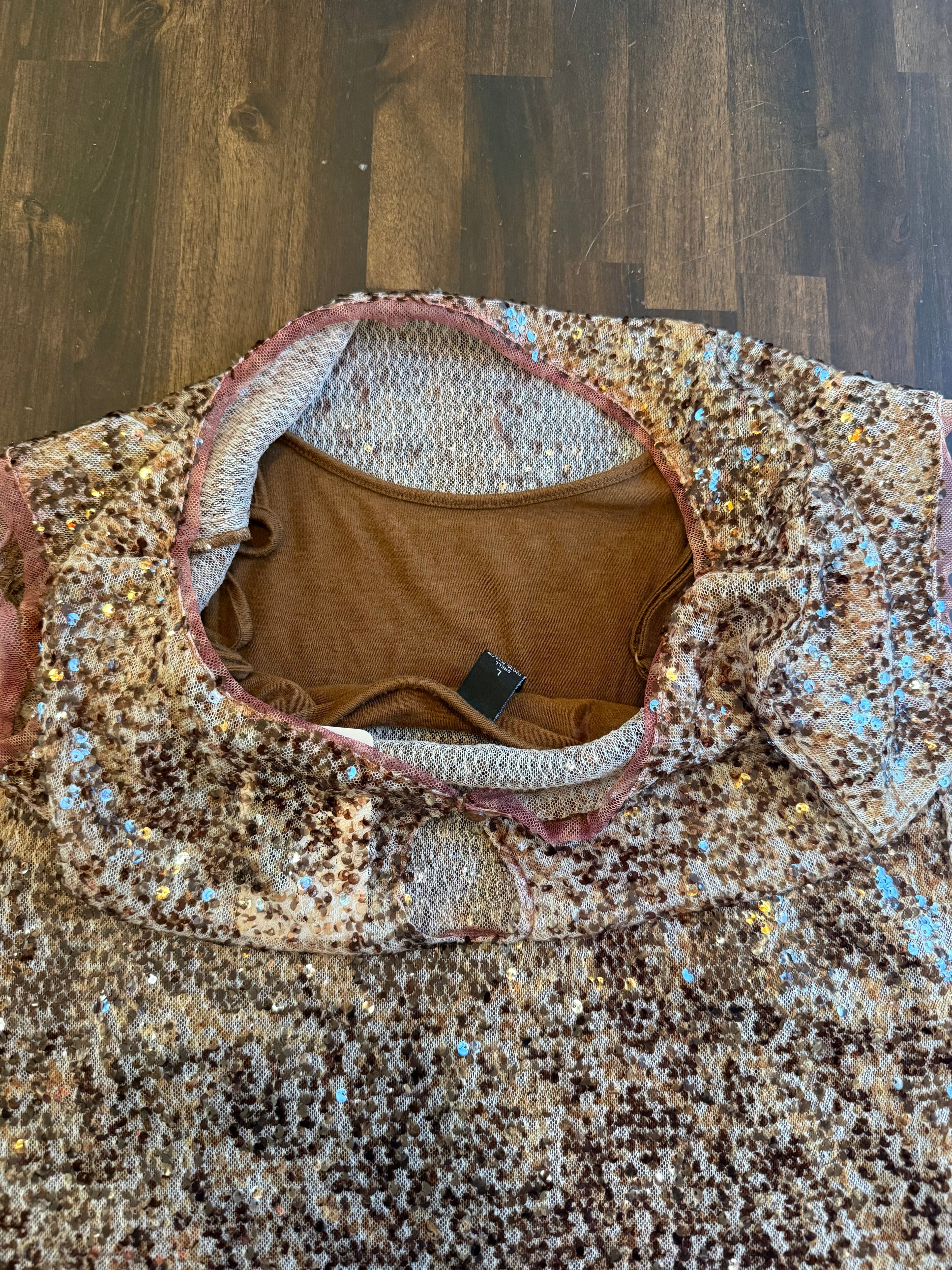 Sequin Brown and Tan Top - Large