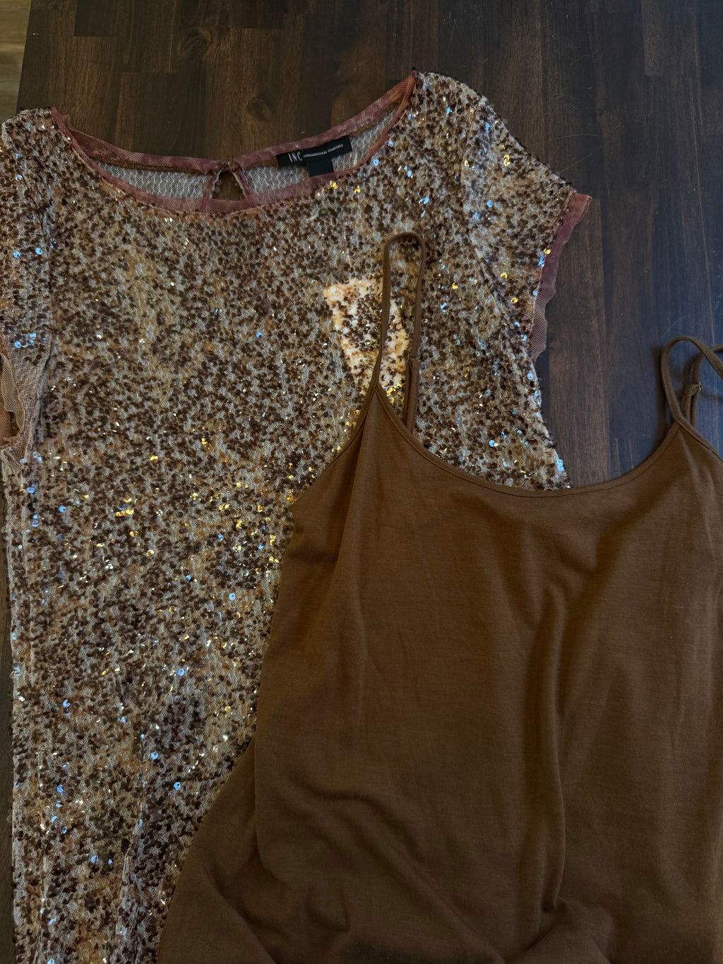Sequin Brown and Tan Top - Large