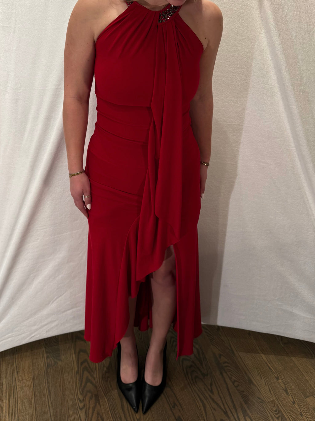 Xscape Red Embellished Halter Dress - 8P