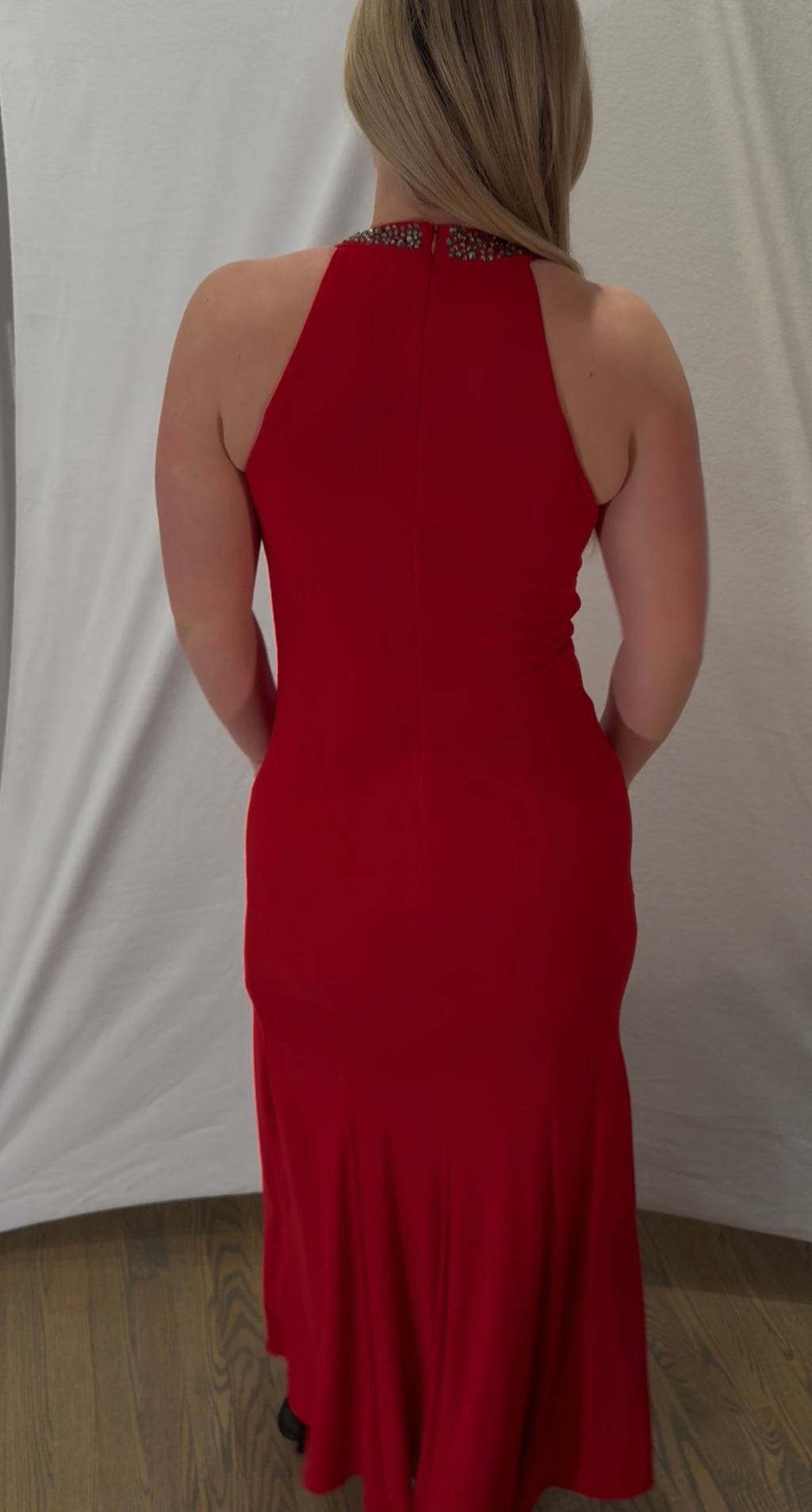 Xscape Red Embellished Halter Dress - 8P
