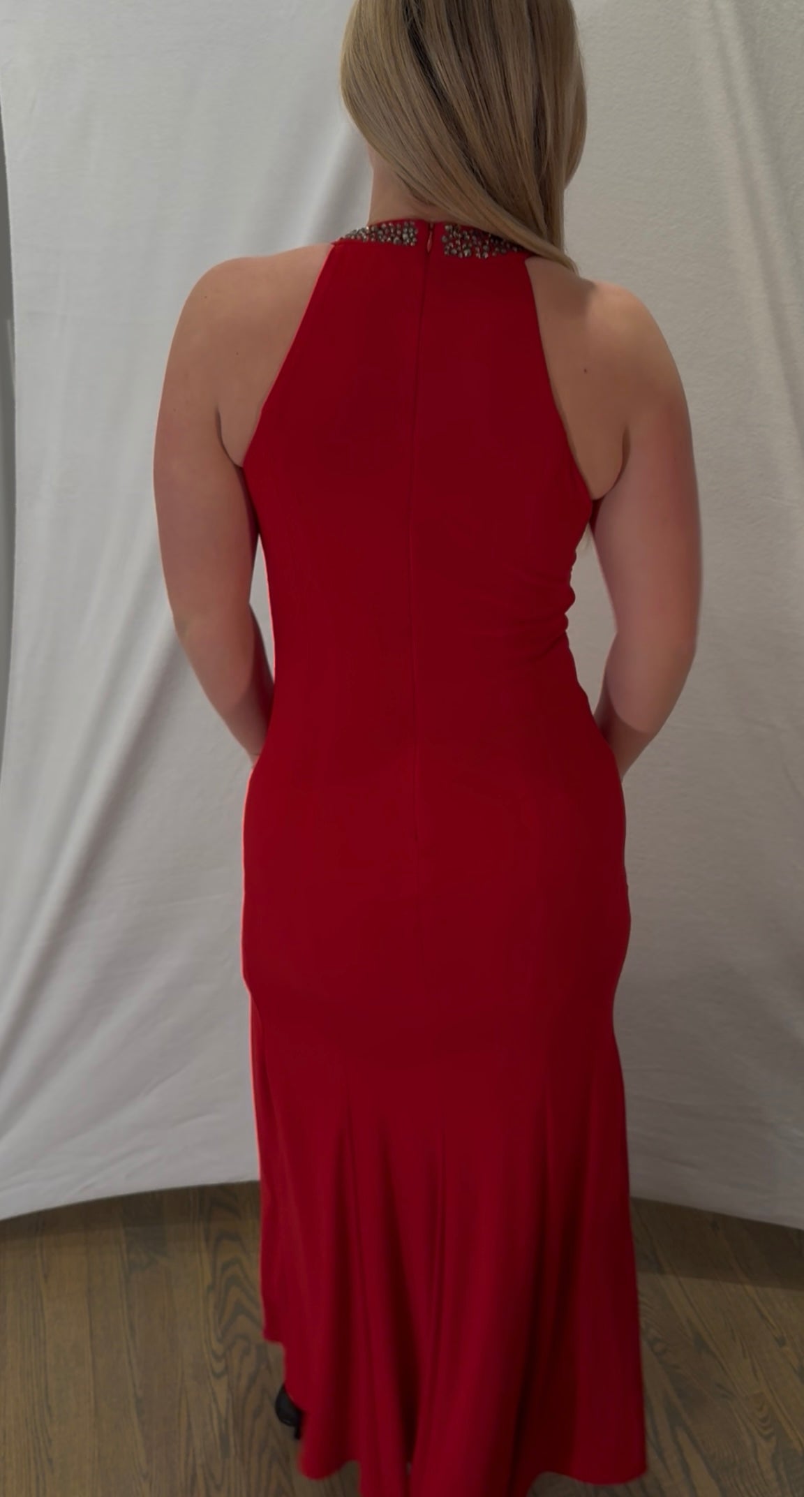 Xscape Red Embellished Halter Dress - 8P