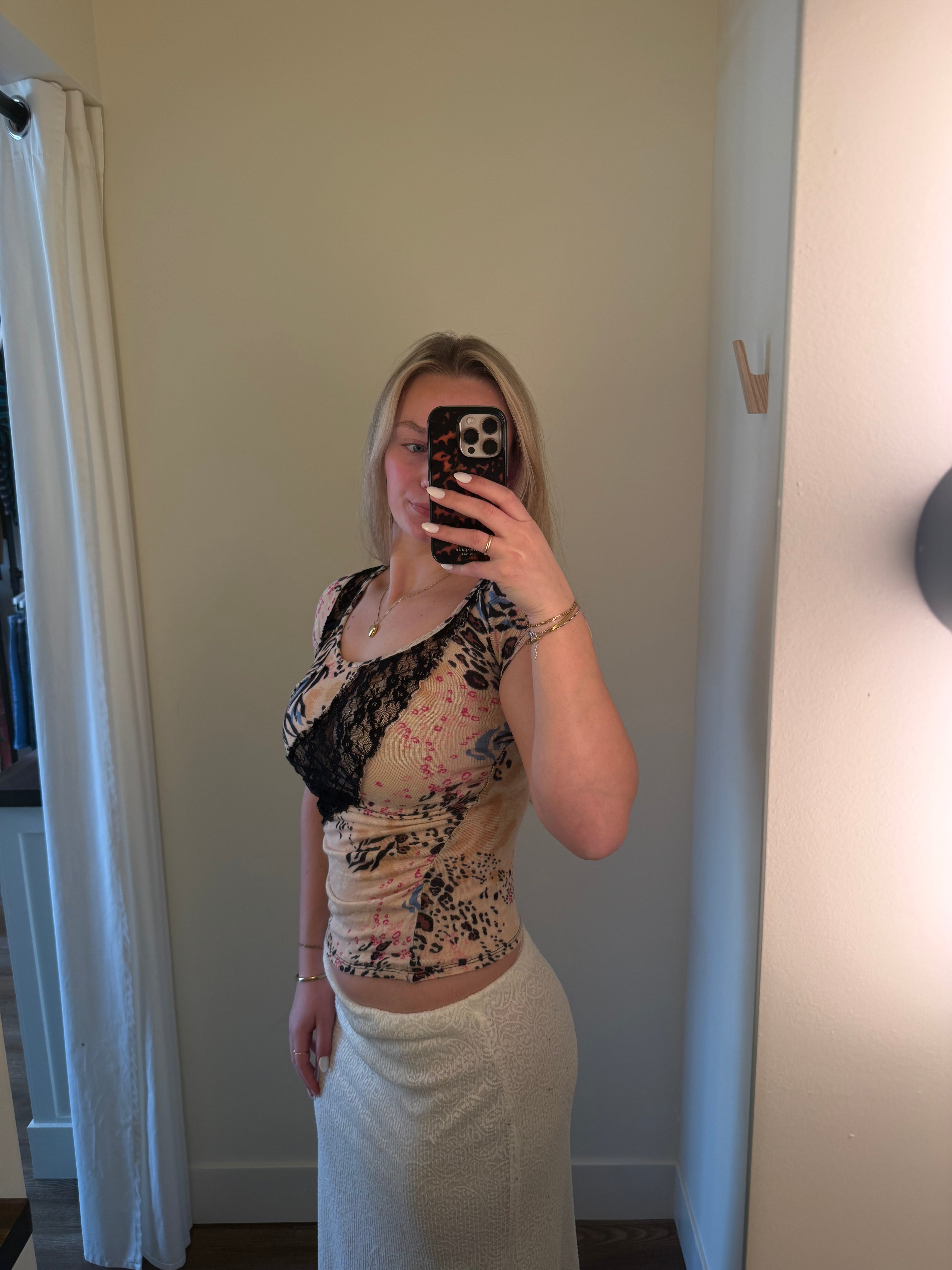 Multi Animal Print Lace Tee - Small