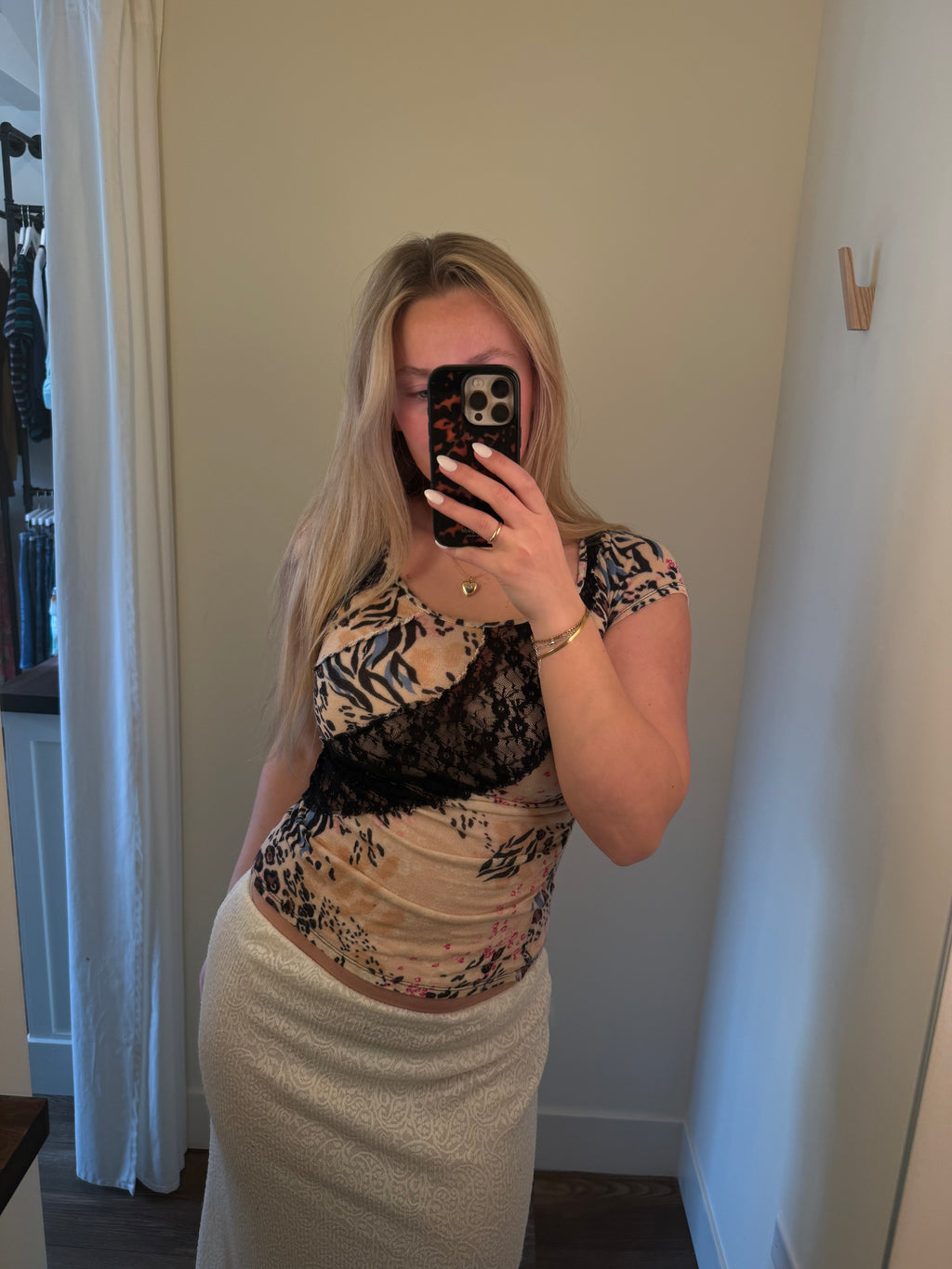 Multi Animal Print Lace Tee - Small