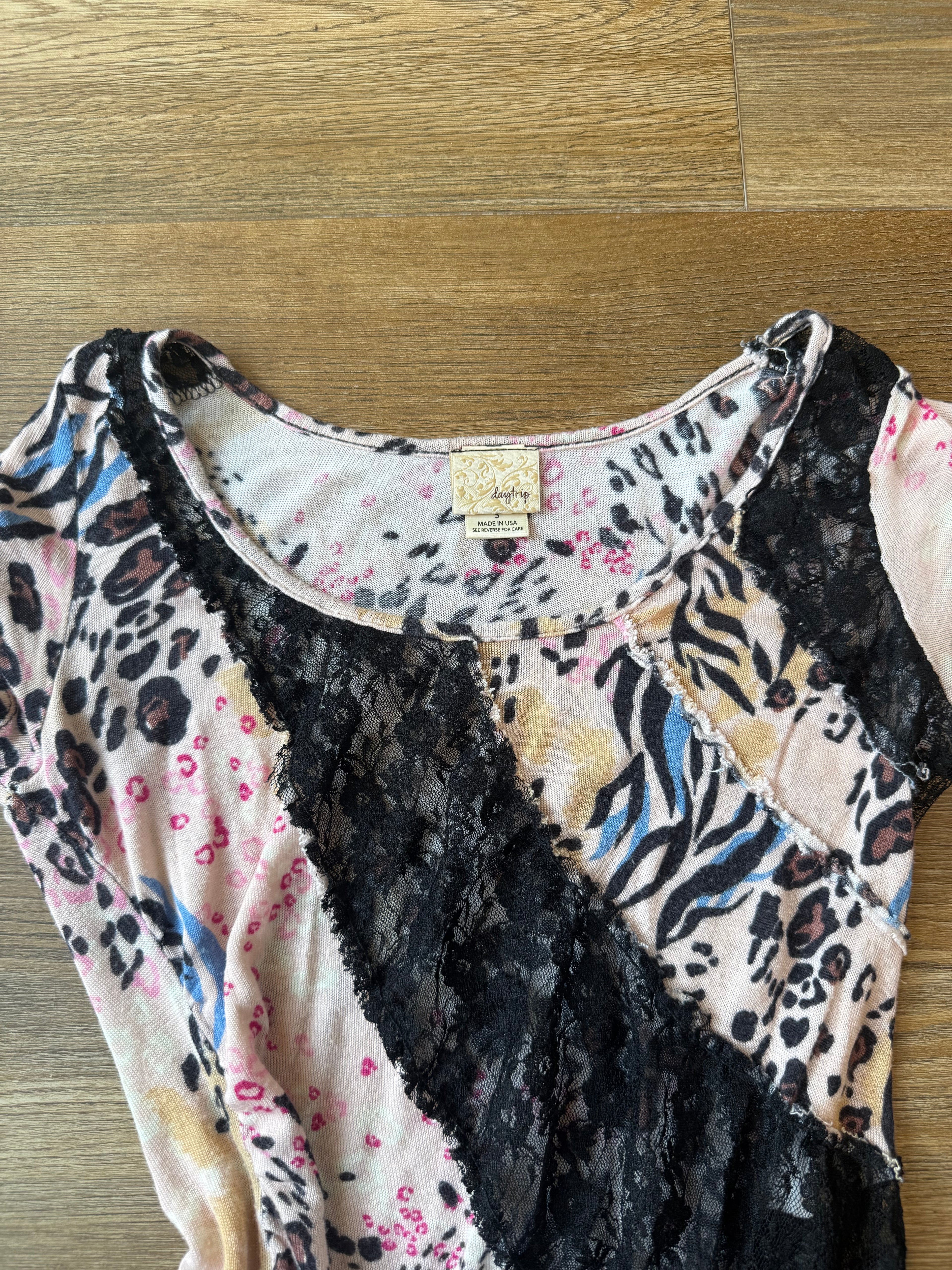 Multi Animal Print Lace Tee - Small
